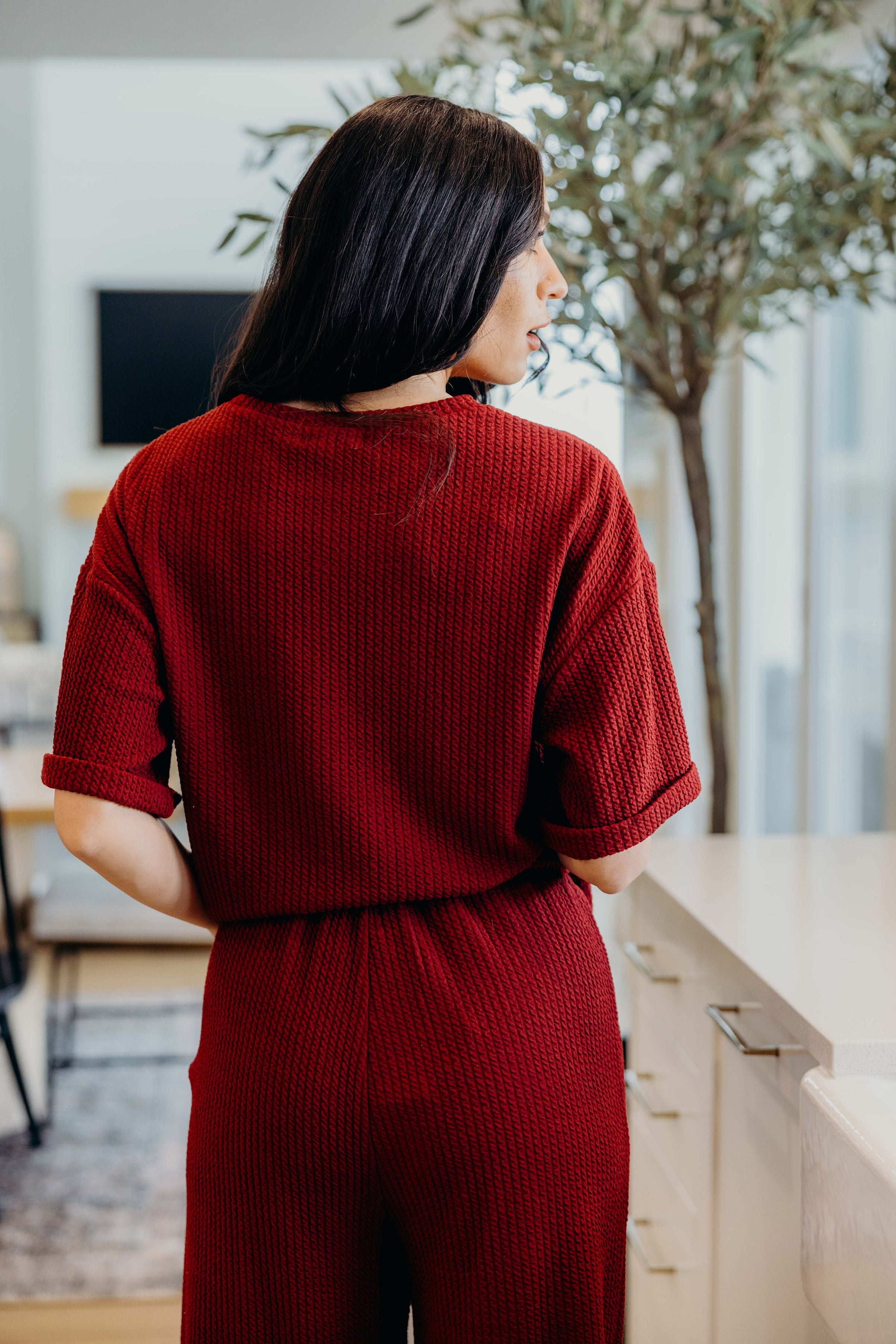 TEXTURED KNIT PANT IN CRANAPPLE FINAL SALE