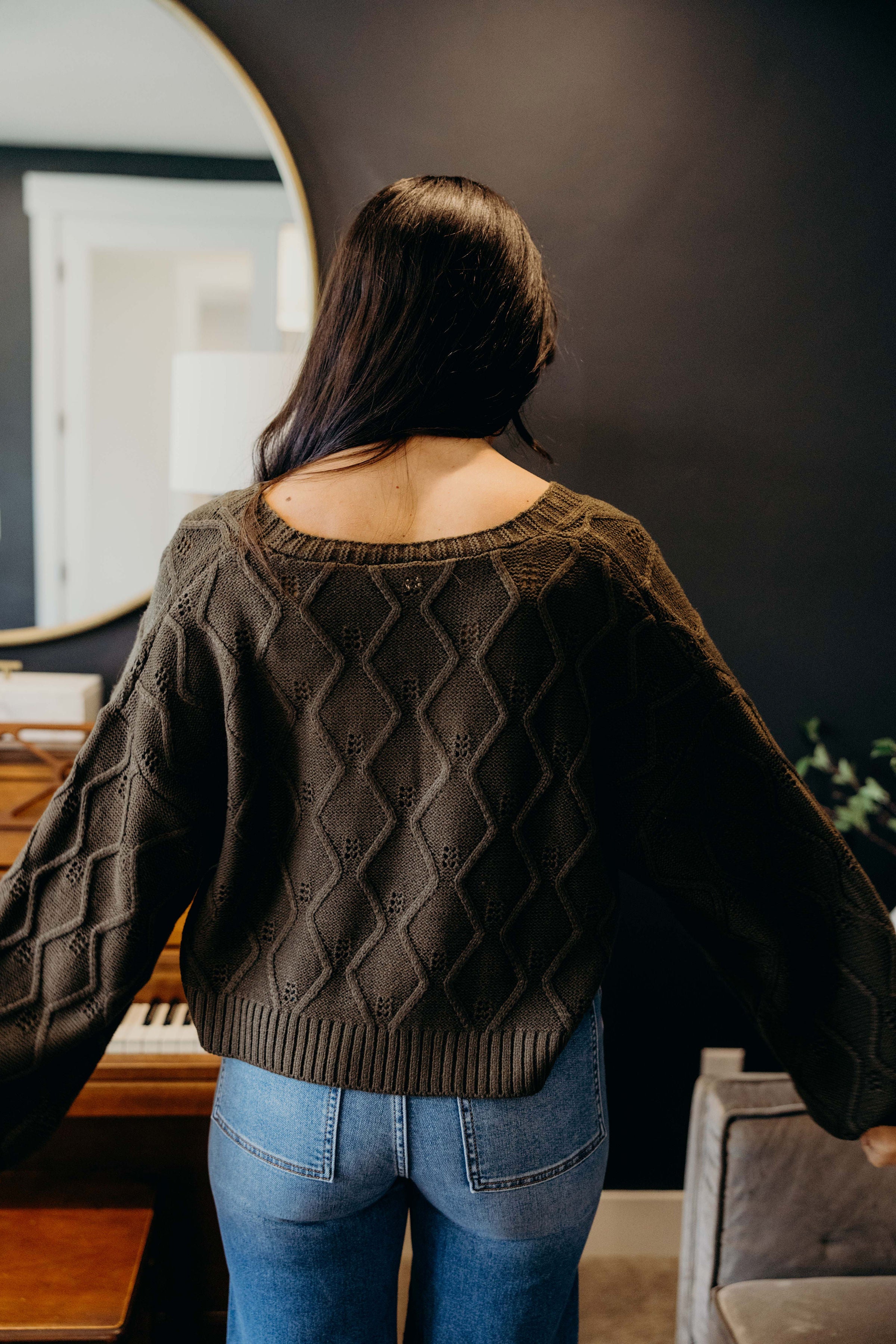 KNOTTED LONG SLEEVE CARDIGAN IN THYME LEAF