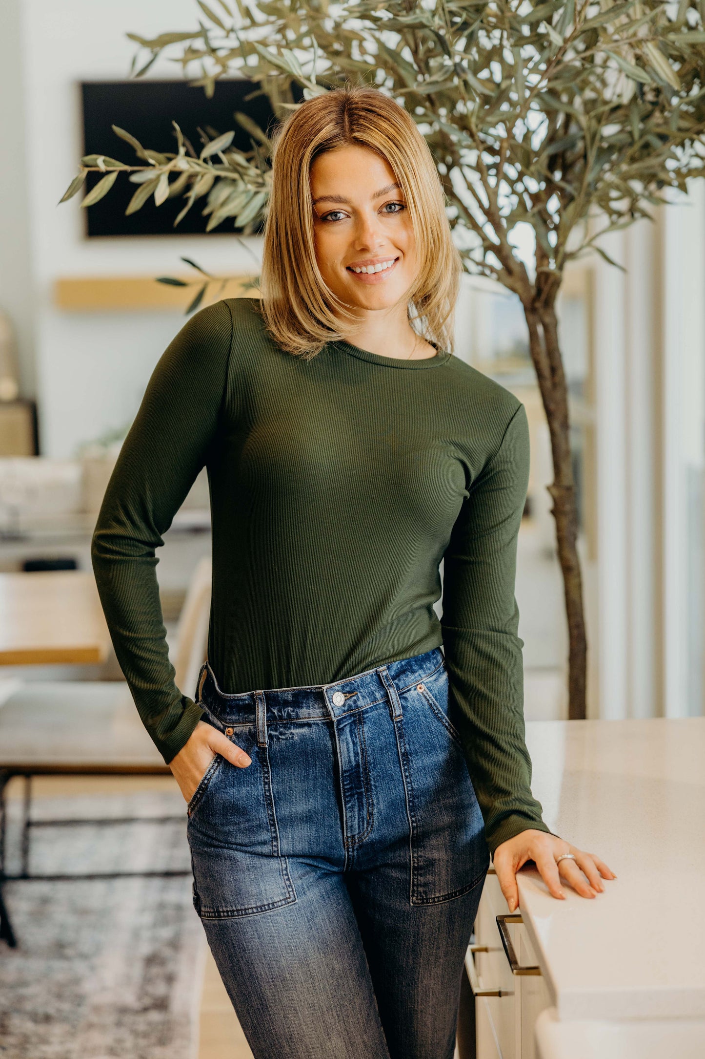 HIGH NECK LONG SLEEVE TEE IN JUNIPER