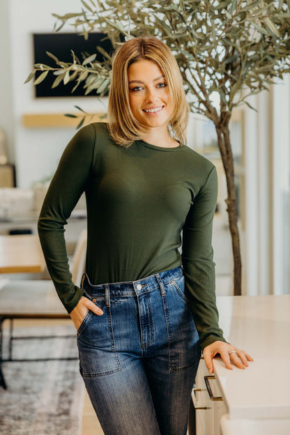 HIGH NECK LONG SLEEVE TEE IN JUNIPER