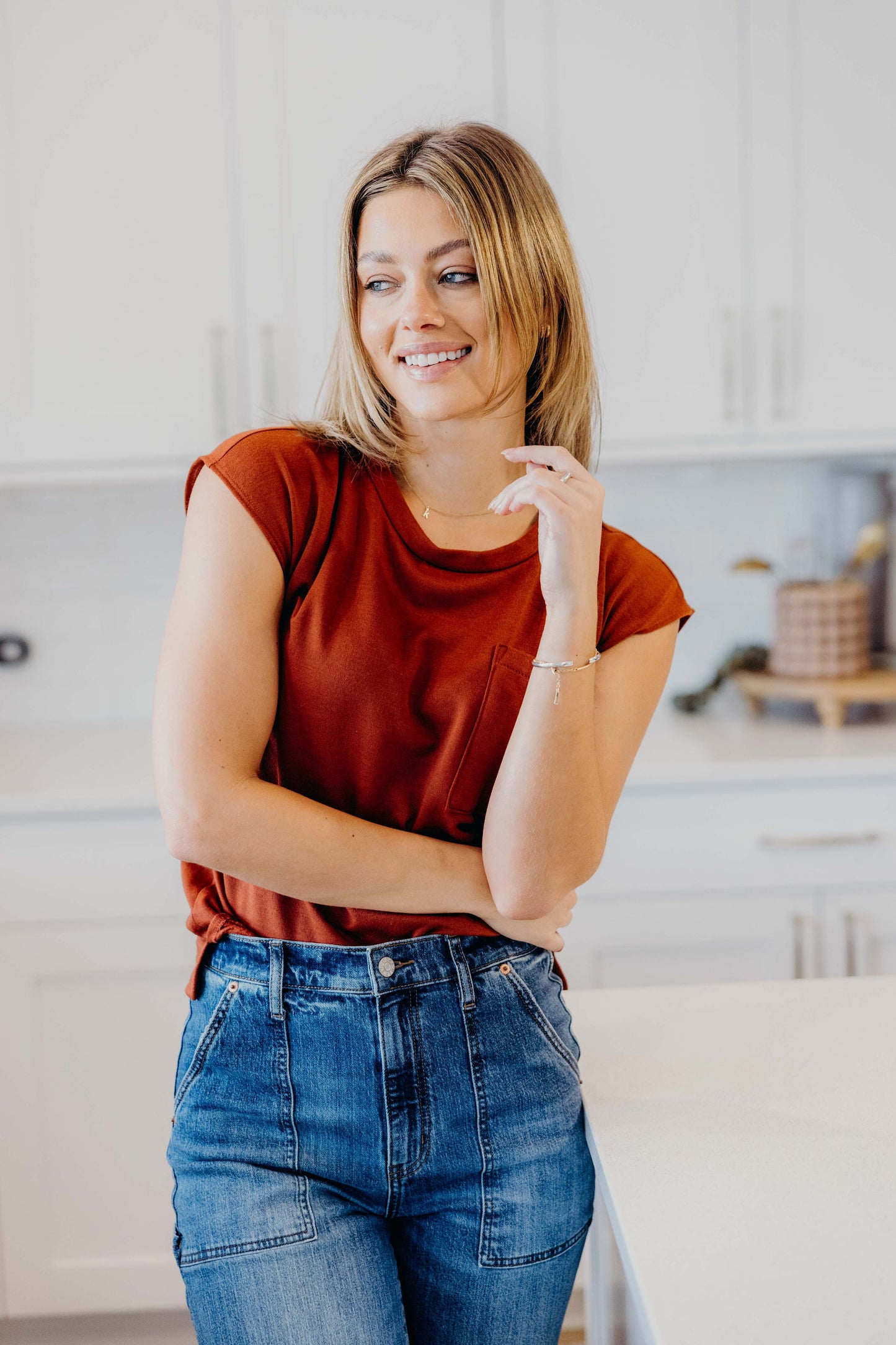 POCKET SLUB TEE IN CINNAMON STICK