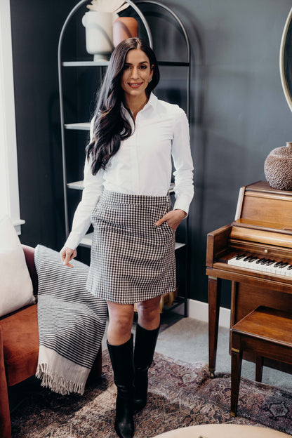 MINISKIRT IN OLIVE HOUNDSTOOTH