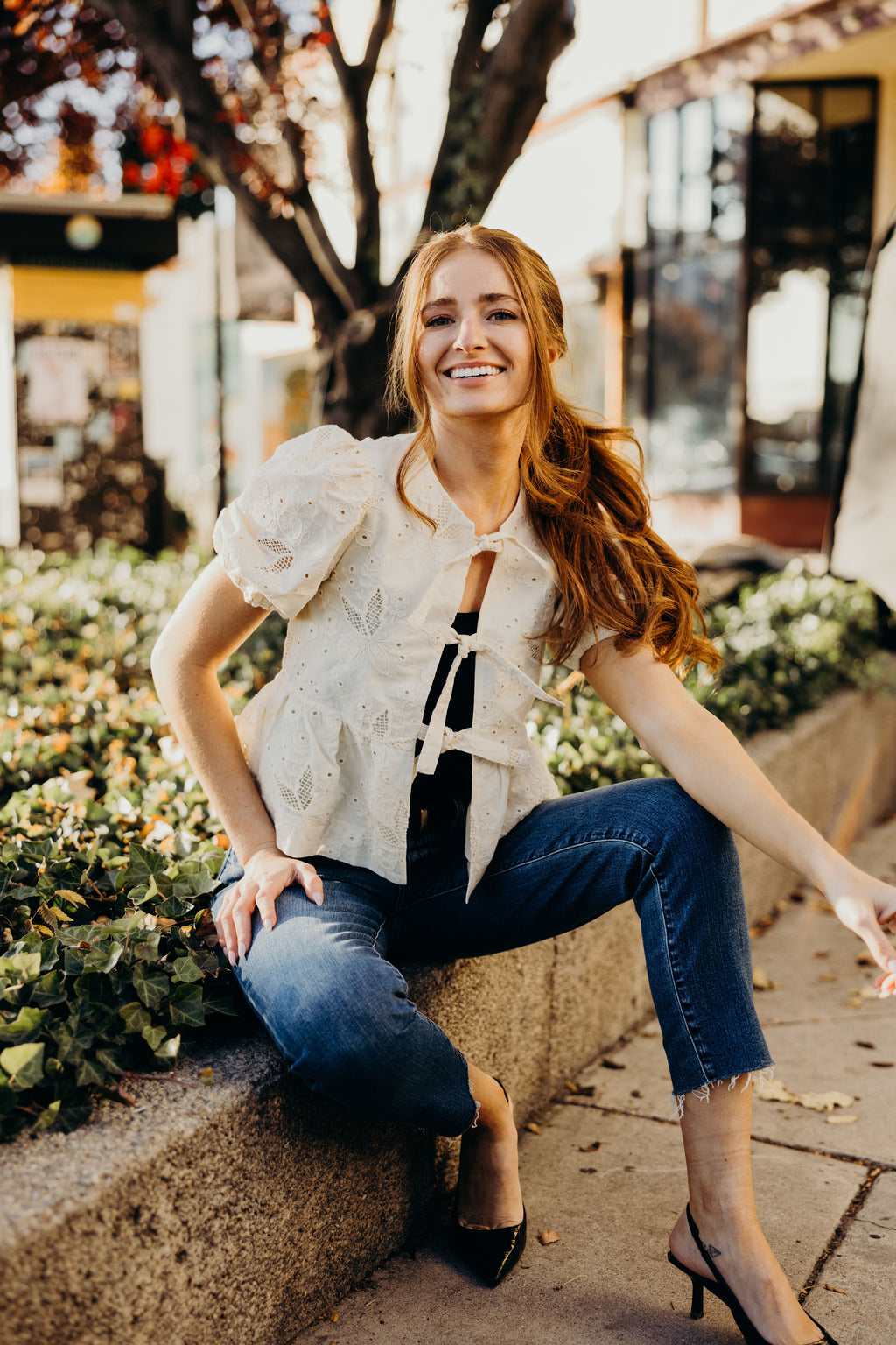 TIE FRONT LACE BLOUSE IN ANTIQUE CREAM FINAL SALE
