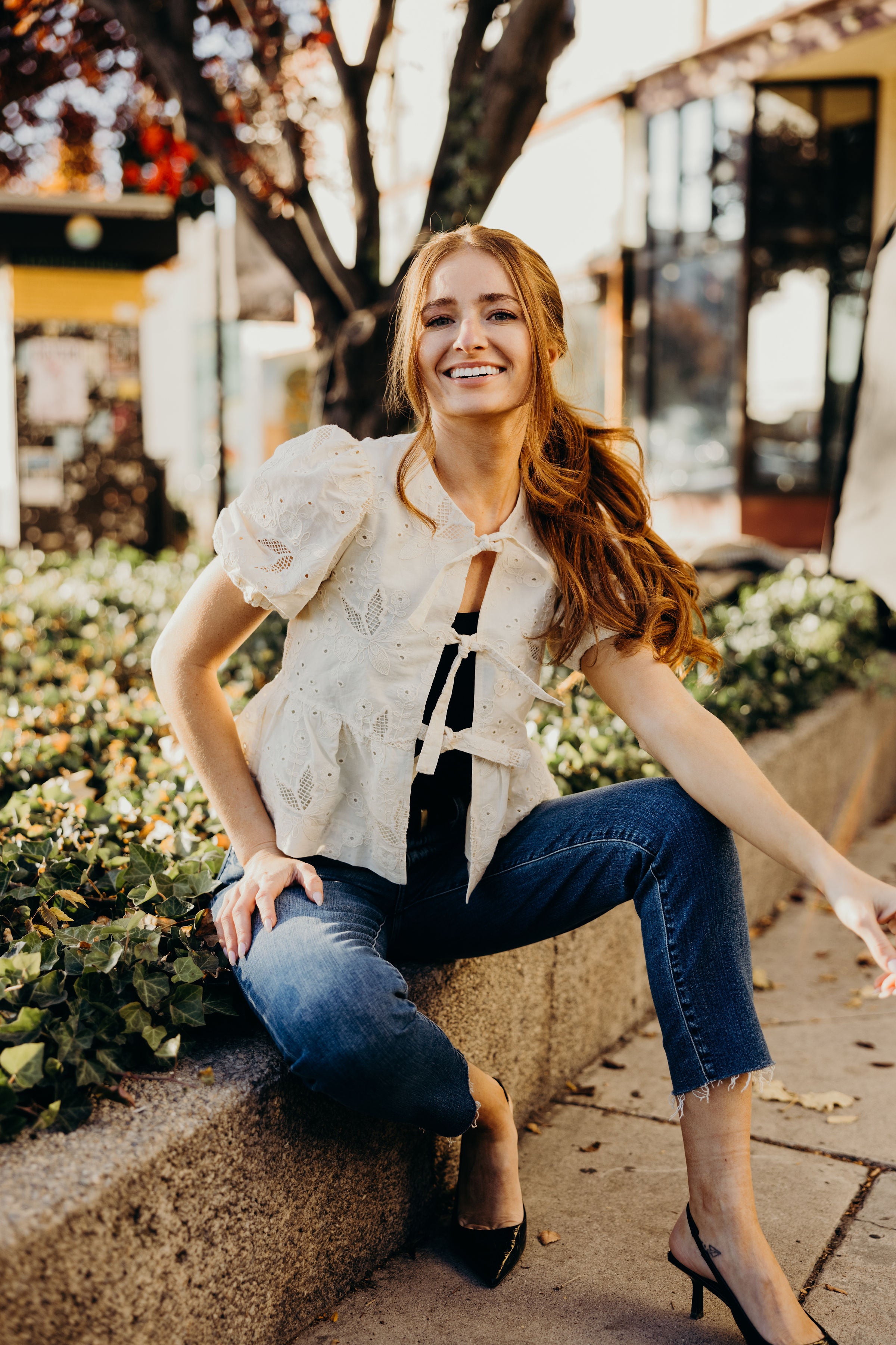 TIE FRONT LACE BLOUSE IN ANTIQUE CREAM FINAL SALE