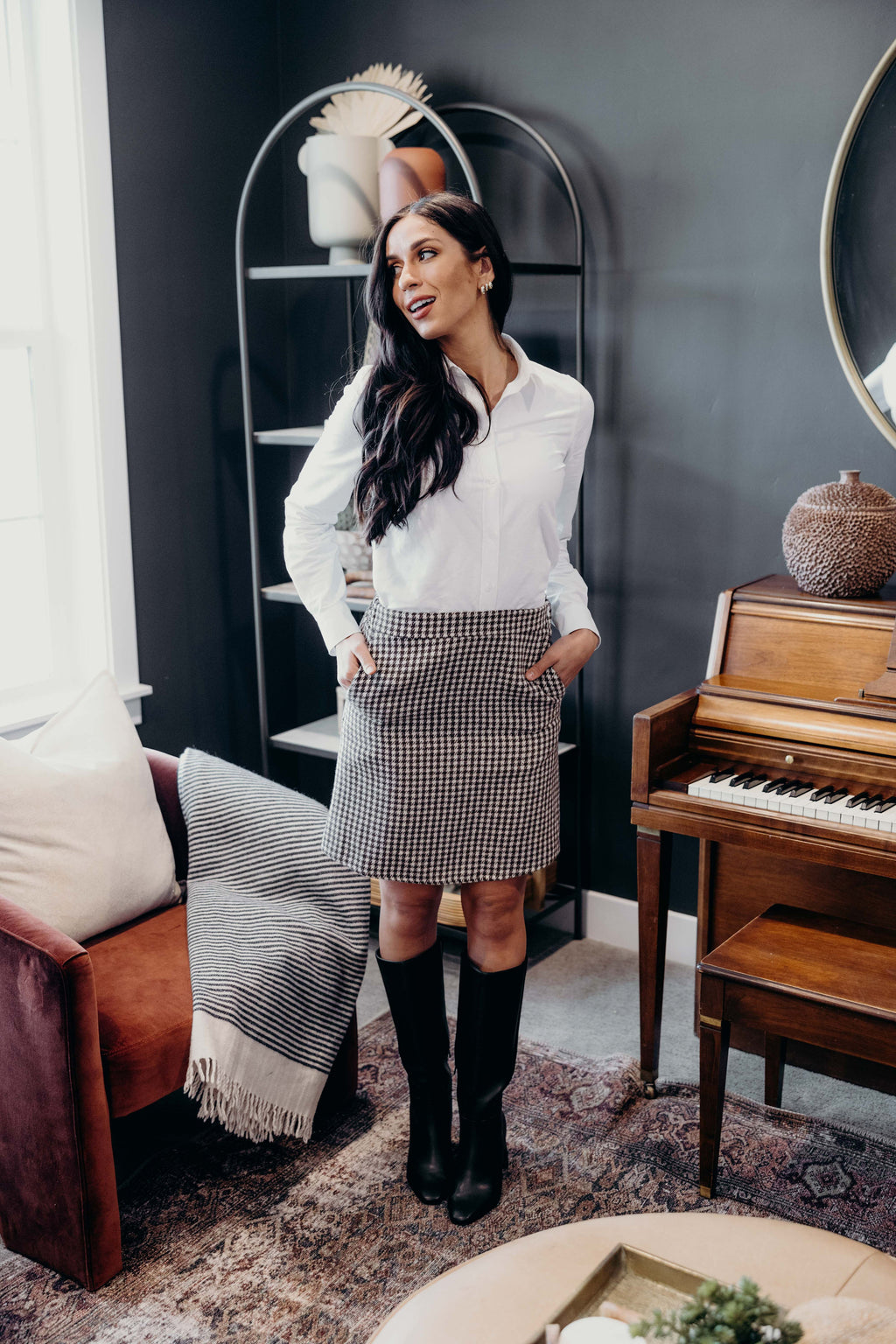 MINISKIRT IN OLIVE HOUNDSTOOTH FINAL SALE