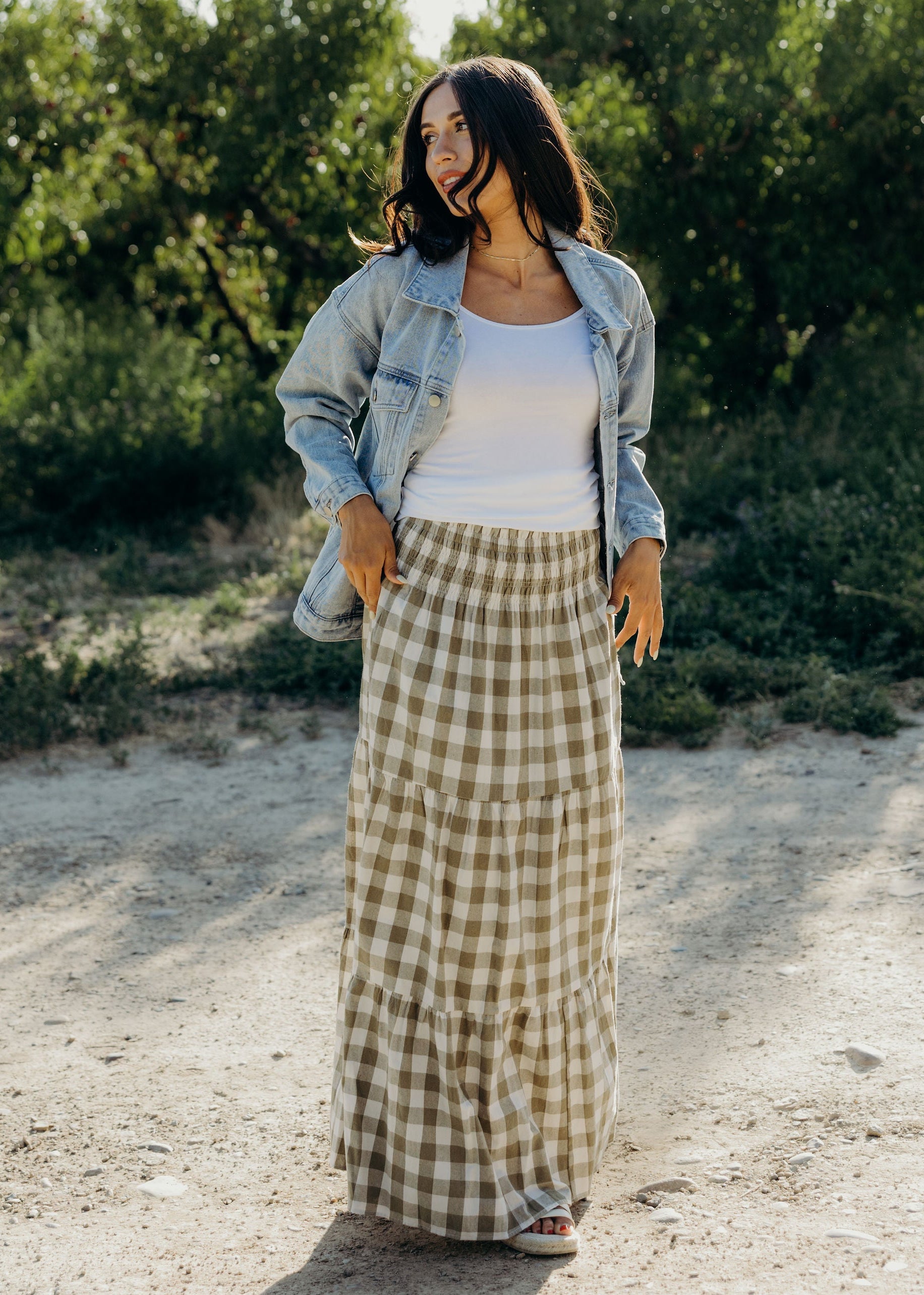 MAXI SKIRT IN WILLOW CHECK
