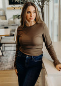 HIGH NECK LONG SLEEVE TEE IN DRIED SAGE FINAL SALE