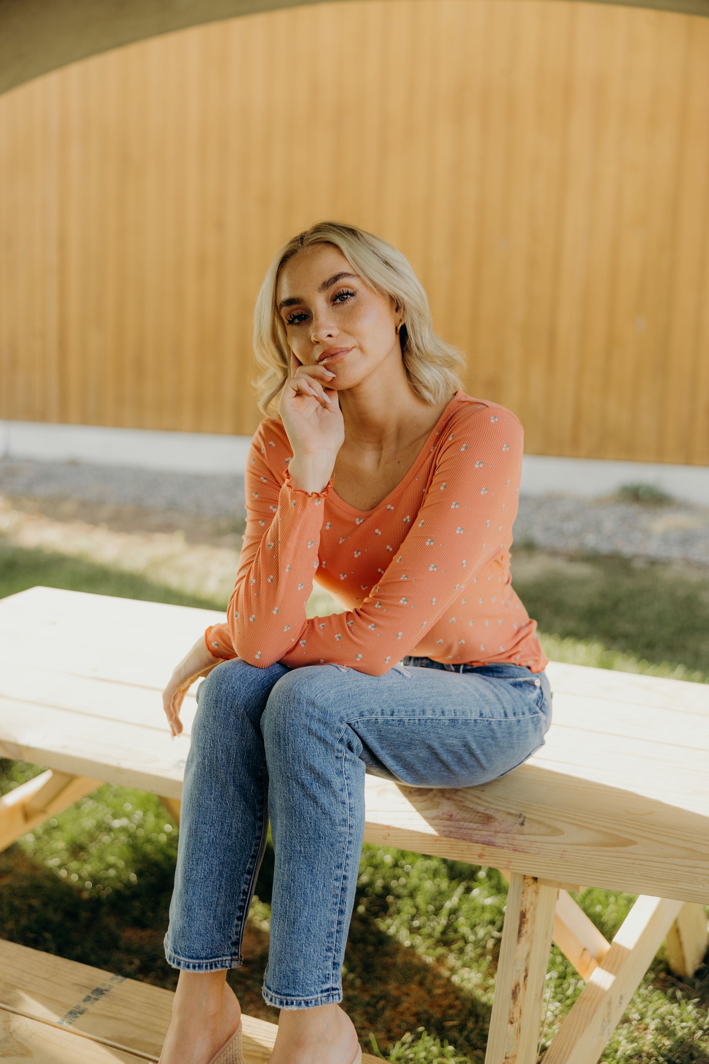 LONG SLEEVE RIBBED TEE IN TIGERLILY