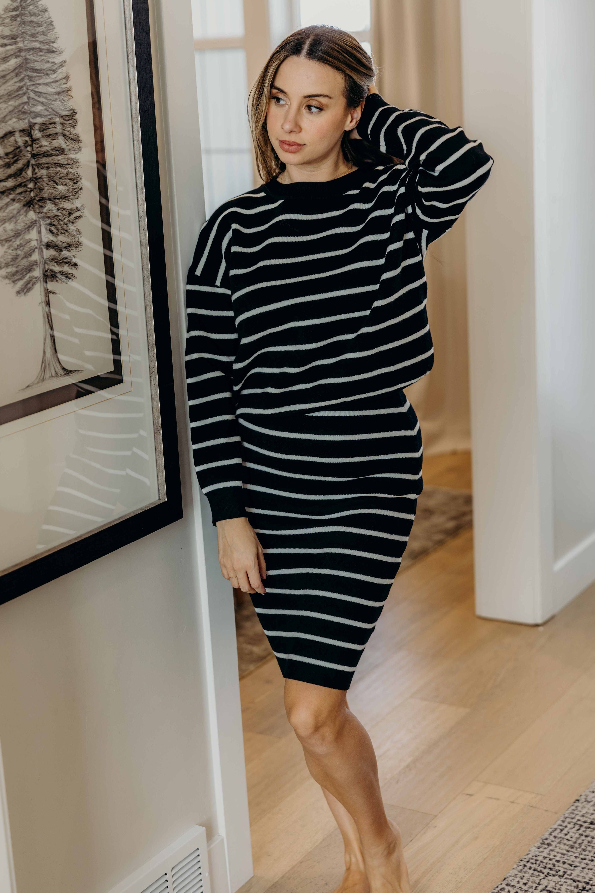 STRIPED KNIT SWEATER IN BLACK FINAL SALE