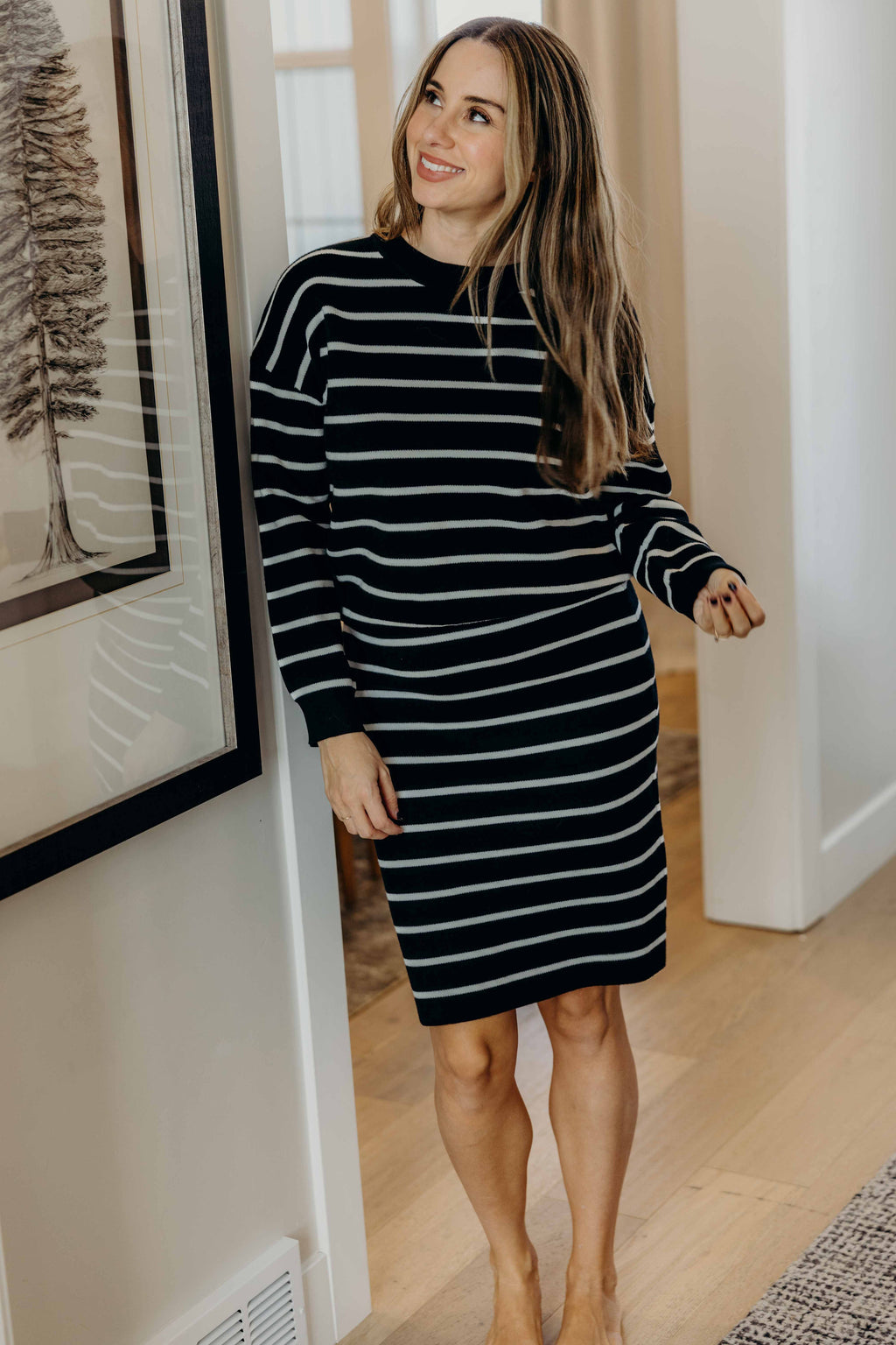 STRIPED KNIT SWEATER IN BLACK FINAL SALE