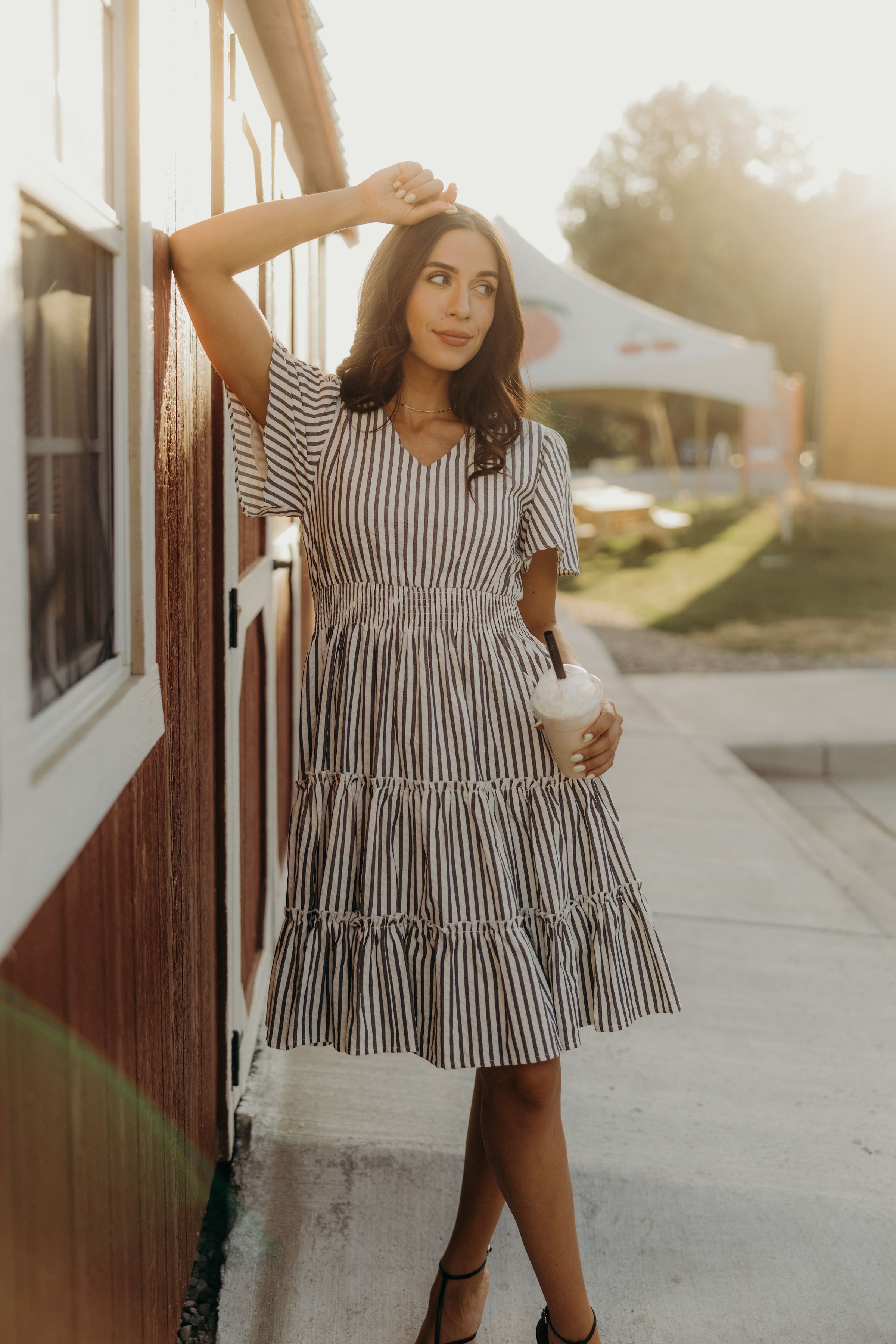The Jemma in Charcoal Stripe The Jemma in Charcoal Stripe