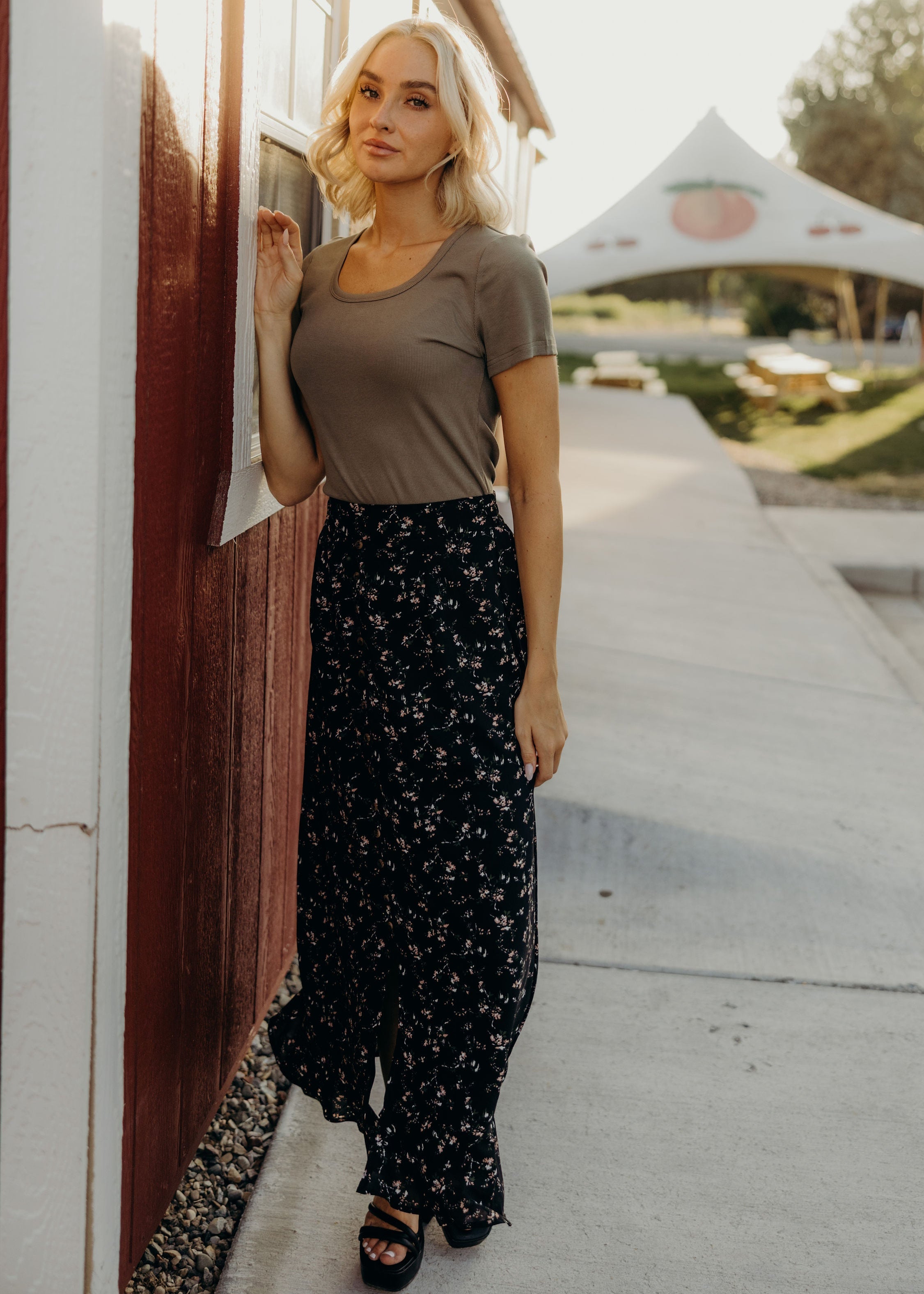 SLIT FRONT MAXI IN APRICOT BURST FINAL SALE