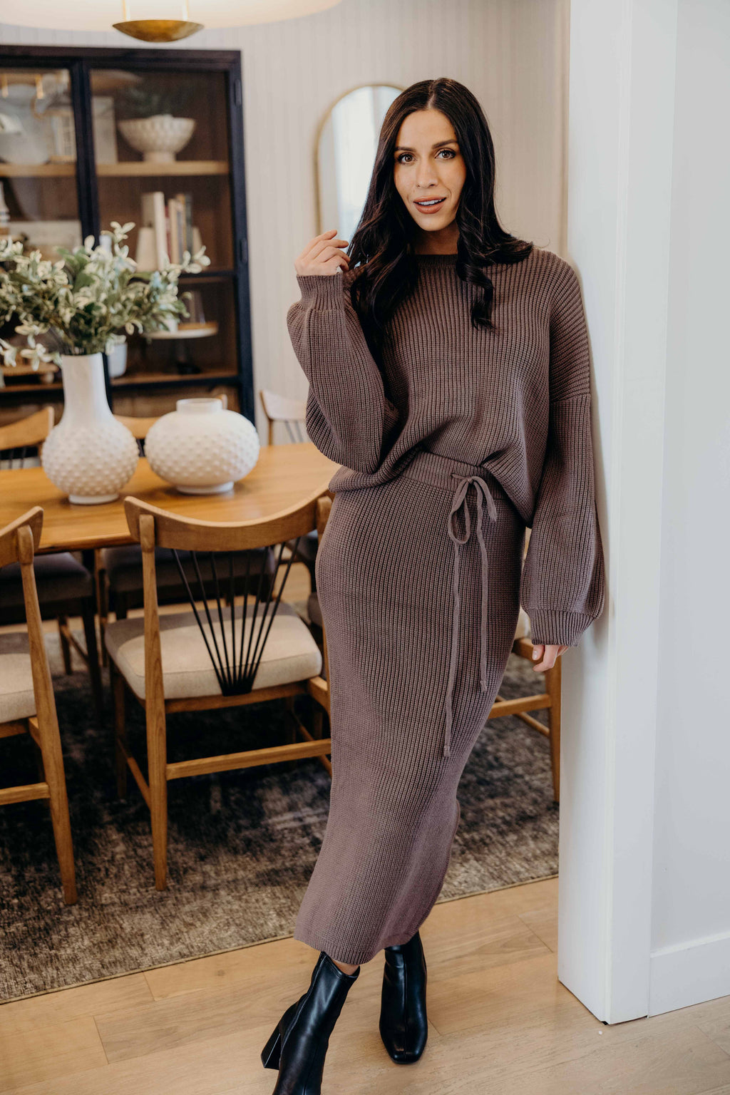 MIDI SWEATER SKIRT IN OAK FINAL SALE