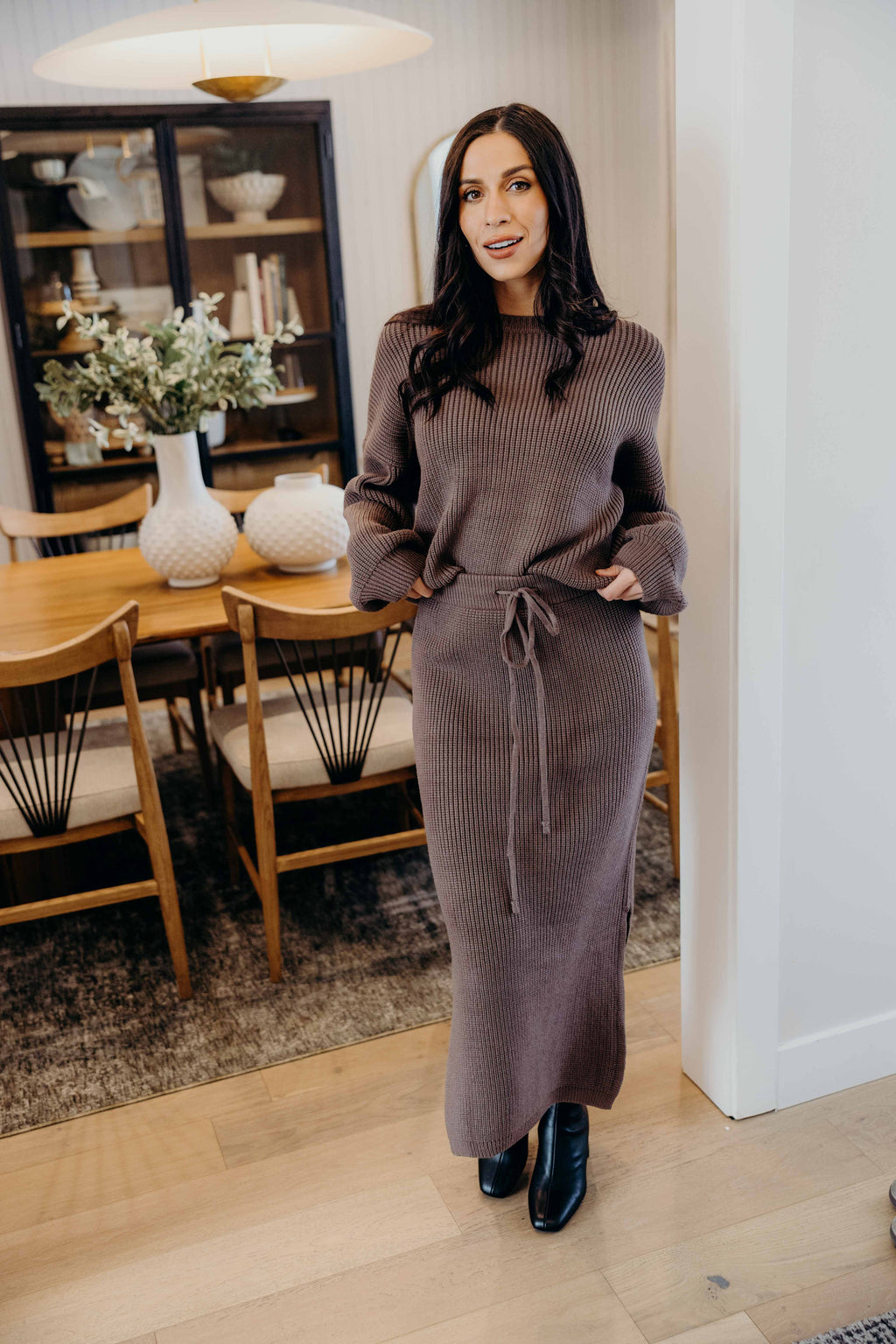 MIDI SWEATER SKIRT IN OAK FINAL SALE