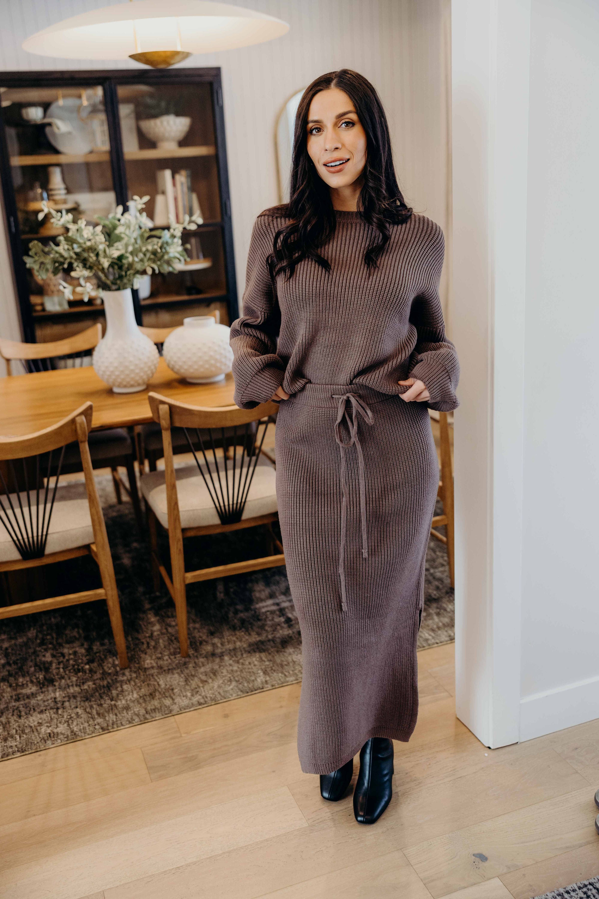 MIDI SWEATER SKIRT IN OAK FINAL SALE