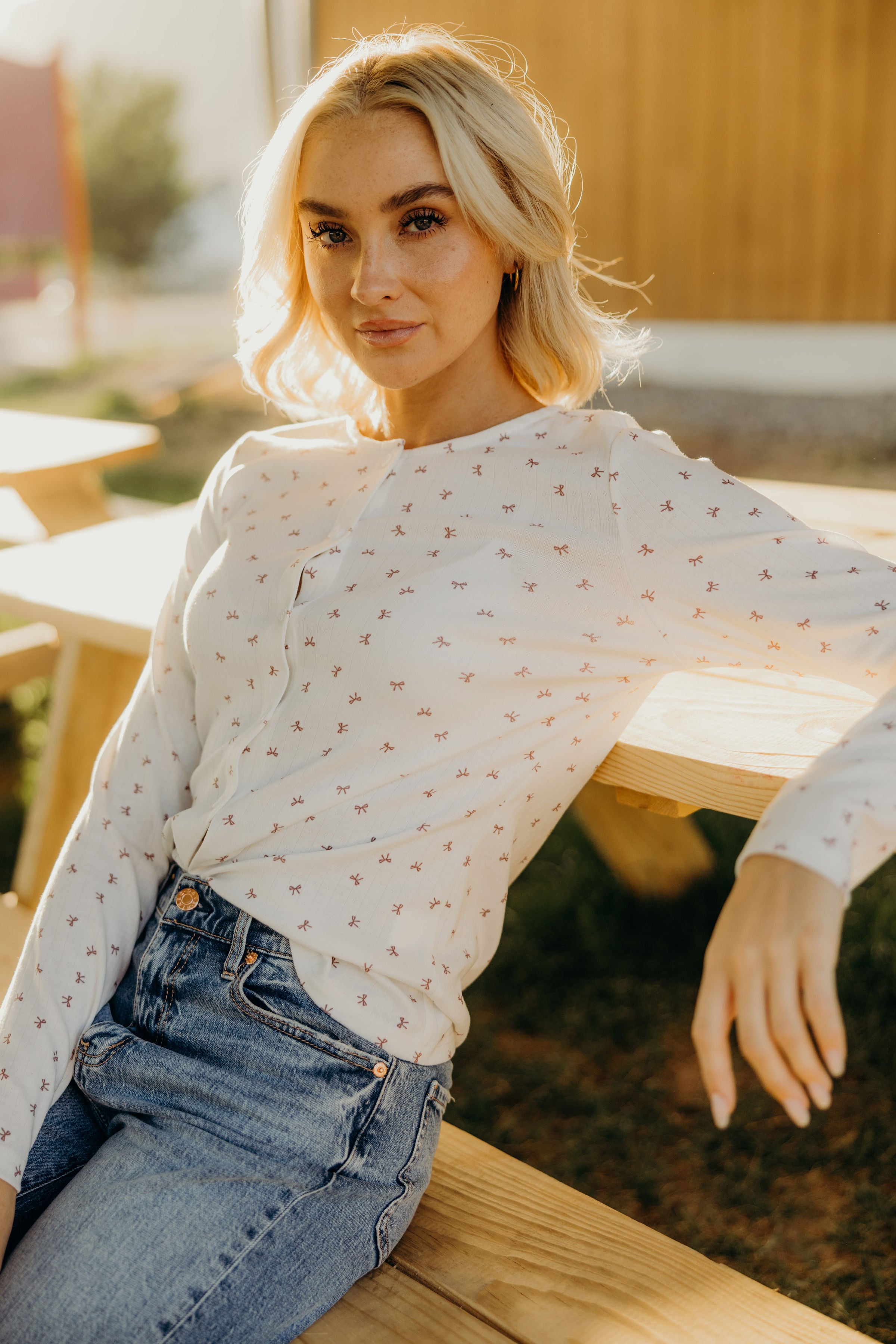 POINTELLE BUTTON CARDIGAN IN MAUVE BOWS