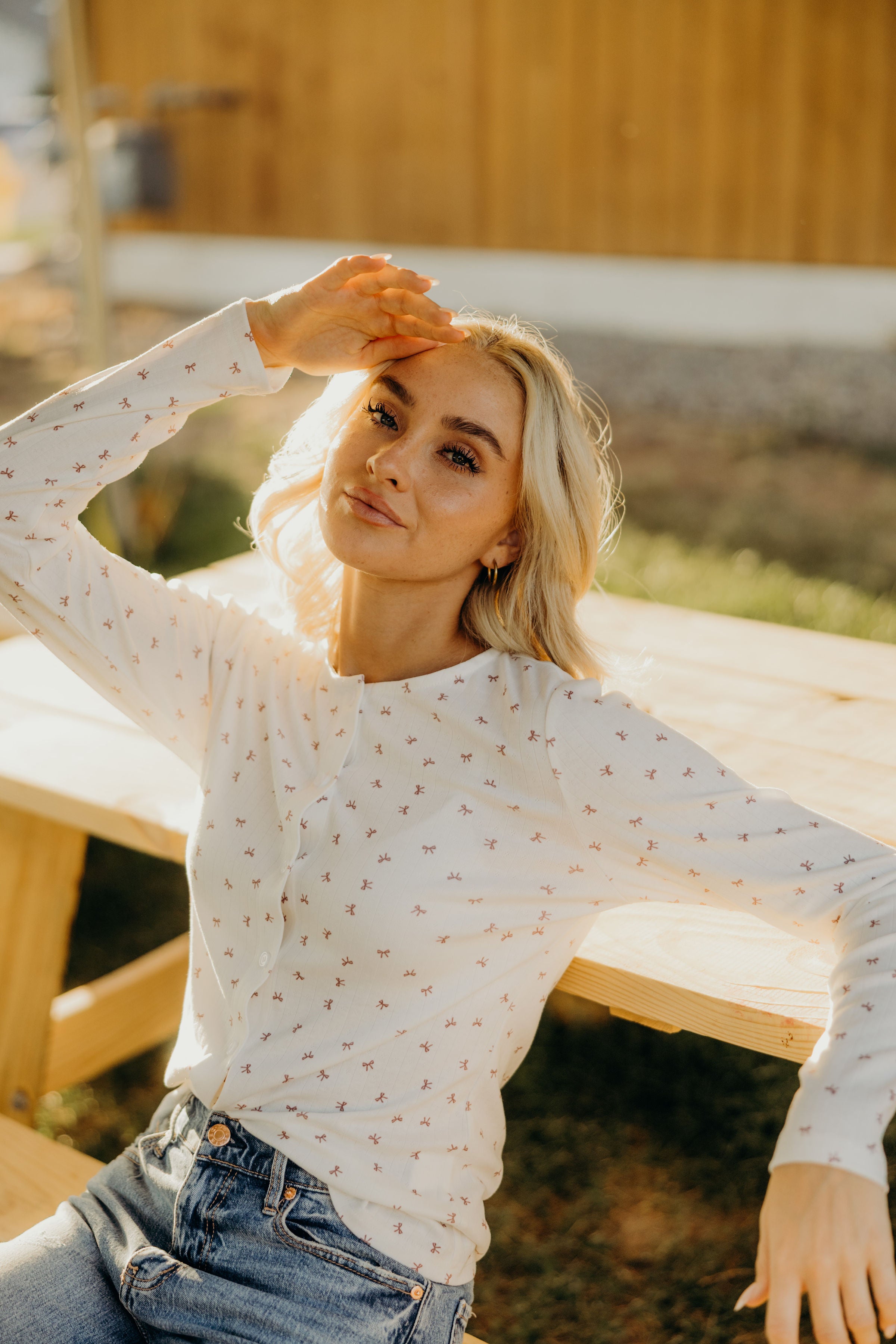 POINTELLE BUTTON CARDIGAN IN MAUVE BOWS