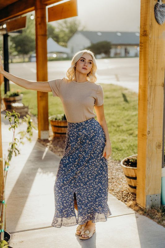 SLIT FRONT MAXI IN WISPY BLUE