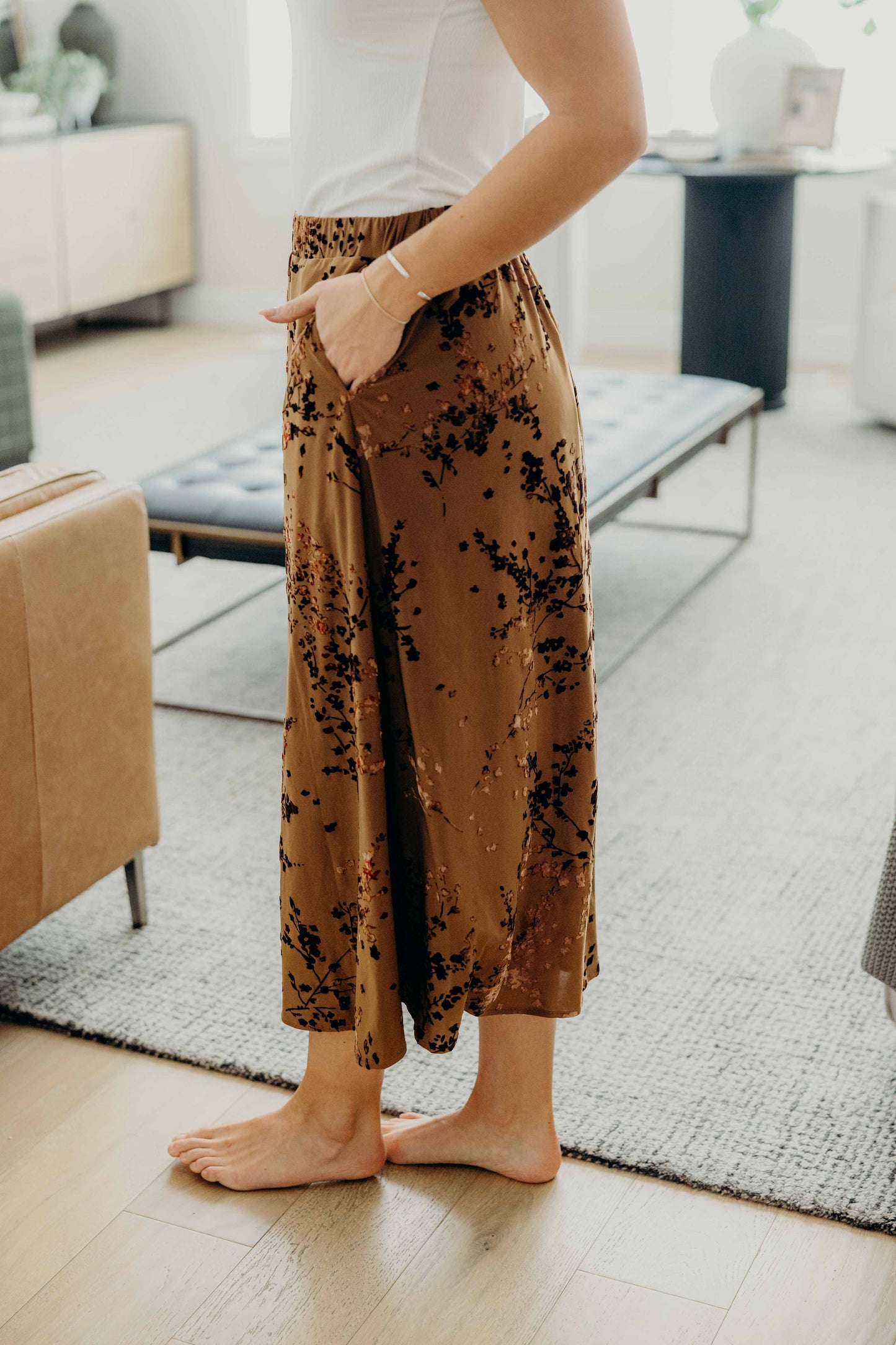 MIDI SLIP SKIRT IN LUXE BLOSSOM