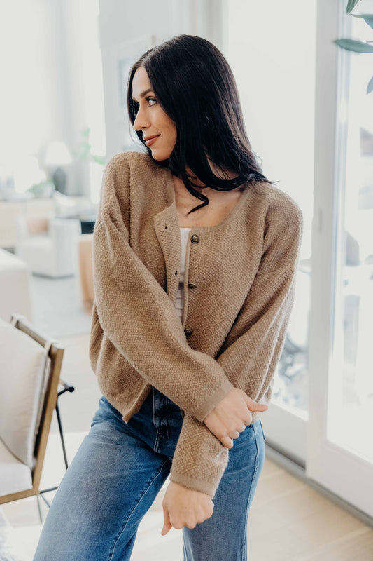 BUTTON FRONT CARDI IN SESAME