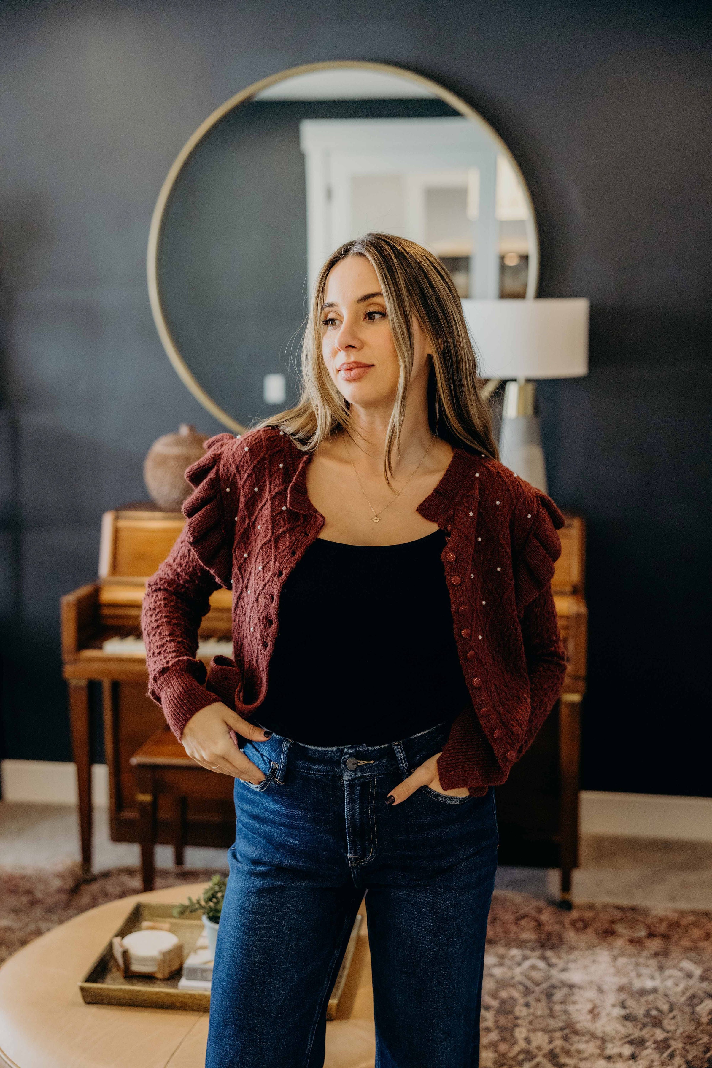 CROCHET CARDIGAN IN BORDEAUX