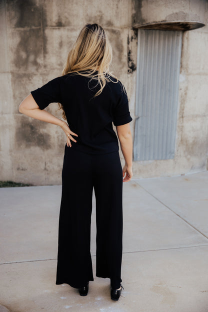 RIBBED KNIT SLOUCHY PANT IN BLACK FINAL SALE