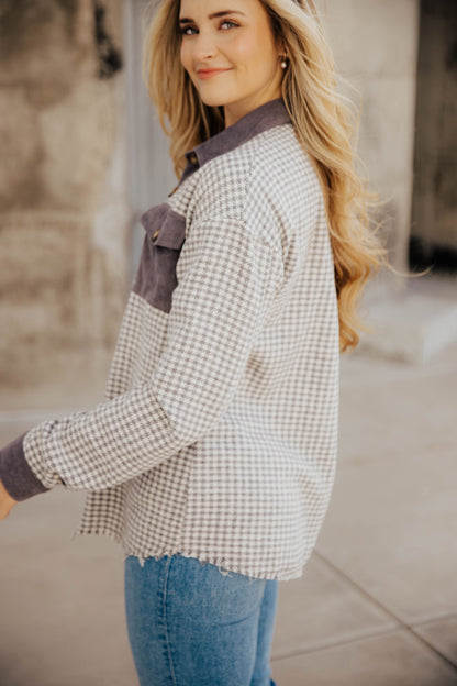 HOUNDSTOOTH CORDUROY JACKET IN SLATE