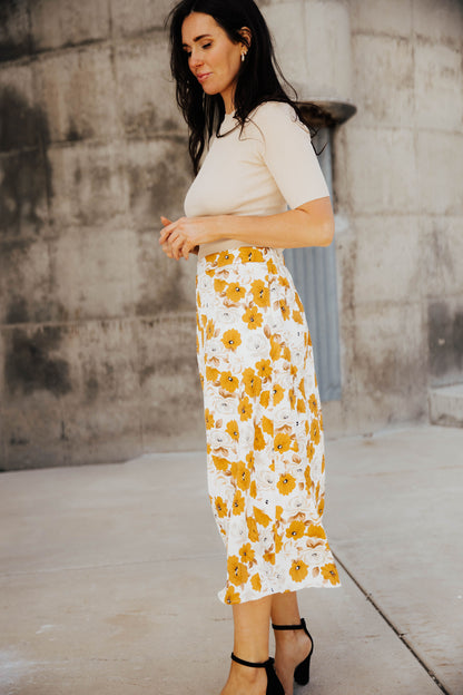 MIDI SKIRT IN AMBER FLORAL