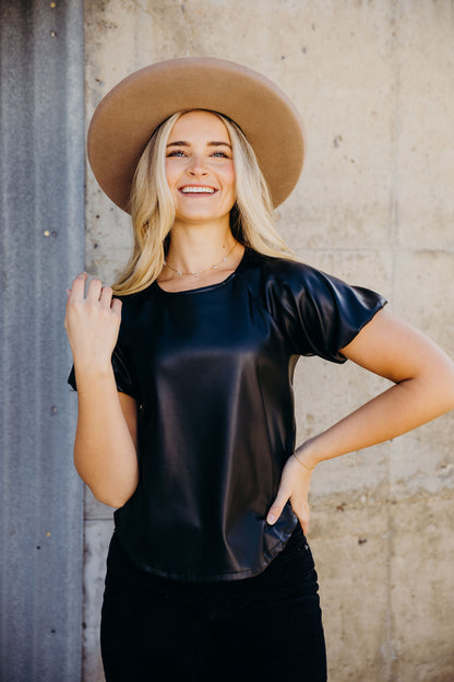 FAUX LEATHER TOP IN BLACK FINAL SALE