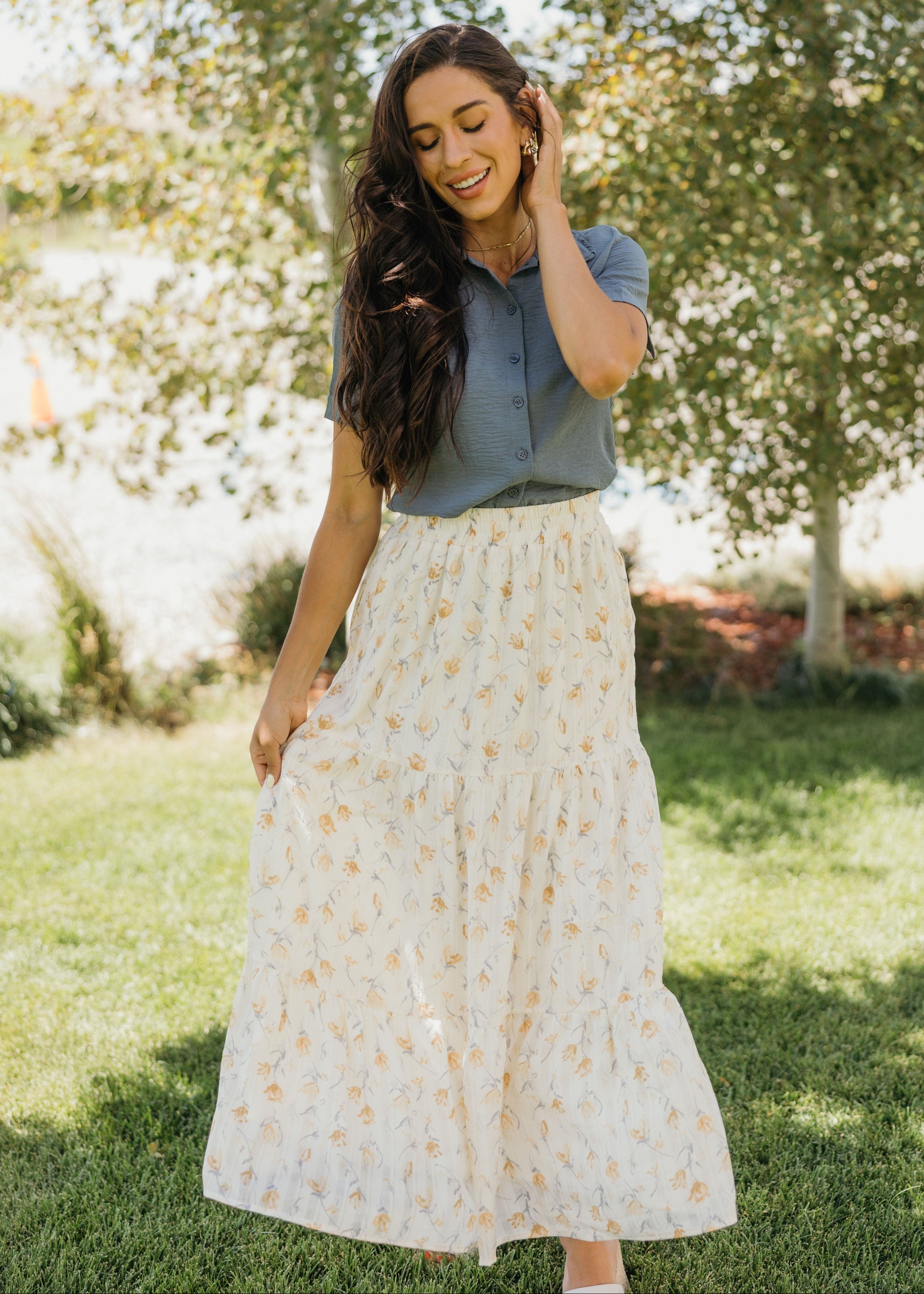 TIERED BOHO SKIRT IN MARIGOLD WHISPER