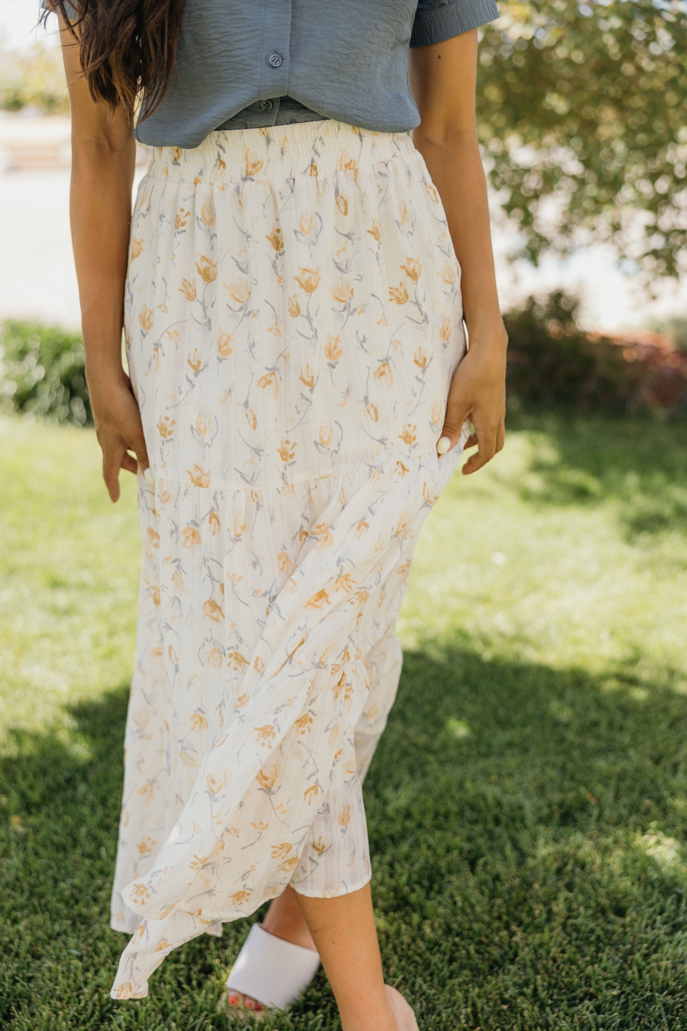 TIERED BOHO SKIRT IN MARIGOLD WHISPER