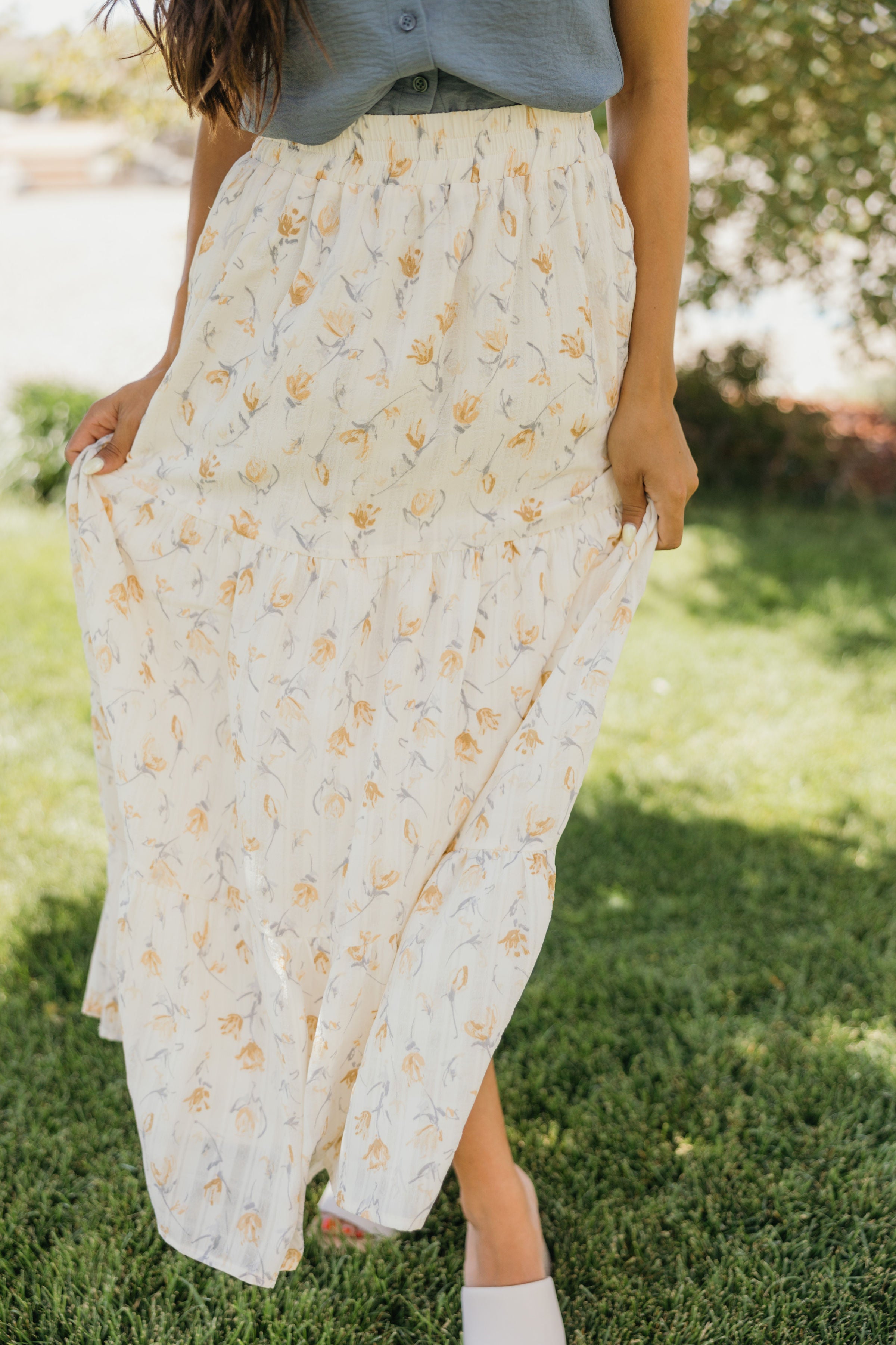 TIERED BOHO SKIRT IN MARIGOLD WHISPER