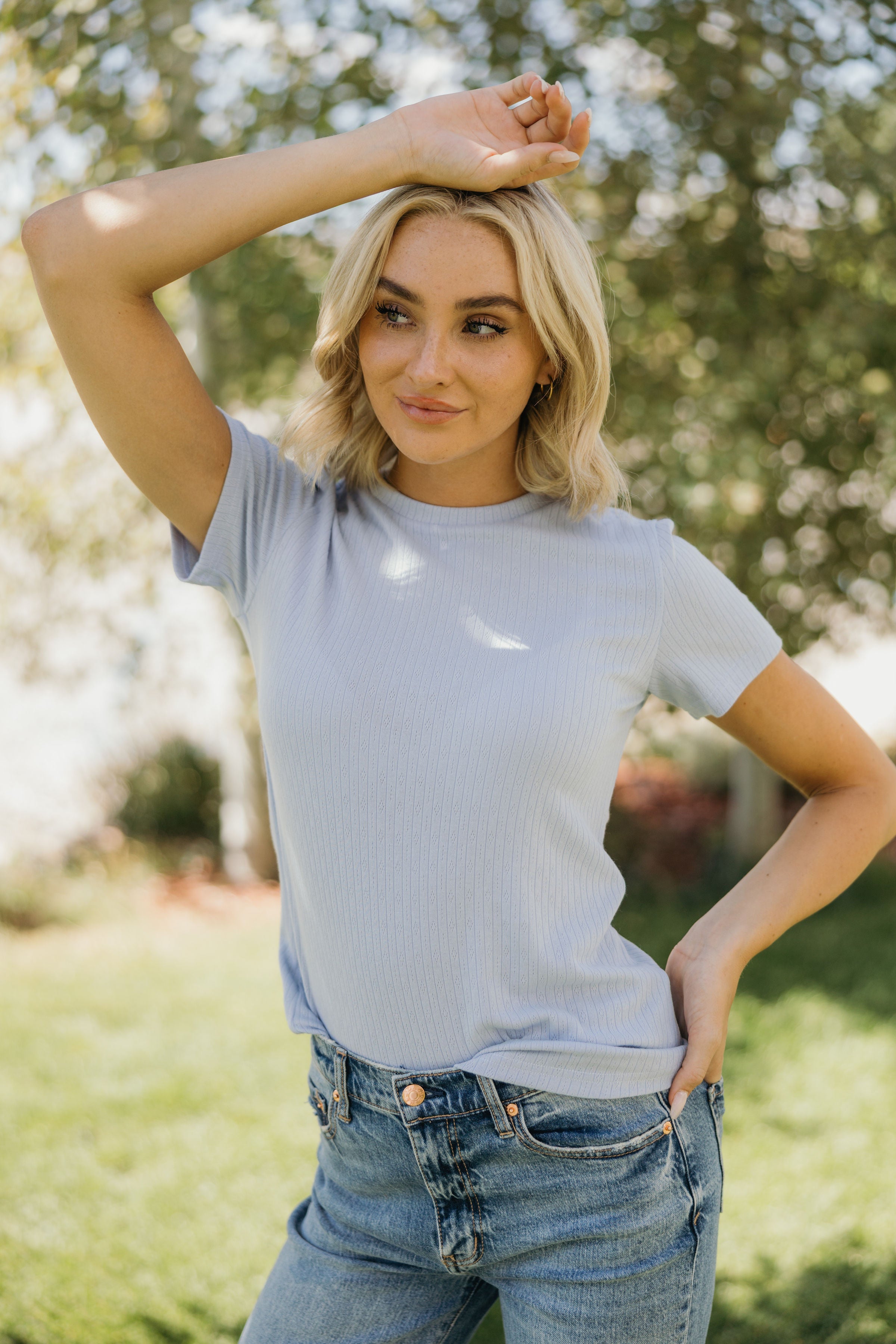 LETTUCE EDGE POINTELLE TEE IN CHAMBRAY BLUE