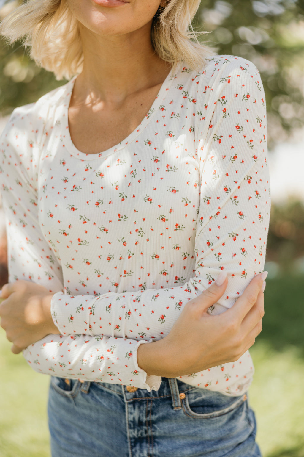 LONG SLEEVE RIBBED TEE IN DELICATE BUD FINAL SALE