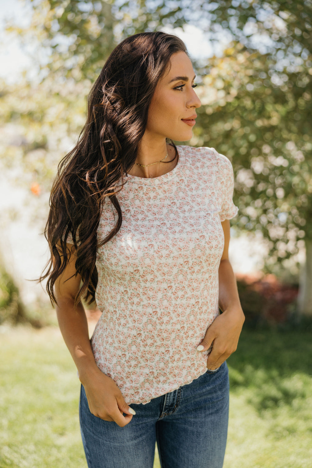 LETTUCE EDGE TEE IN BLUSH CARNATION