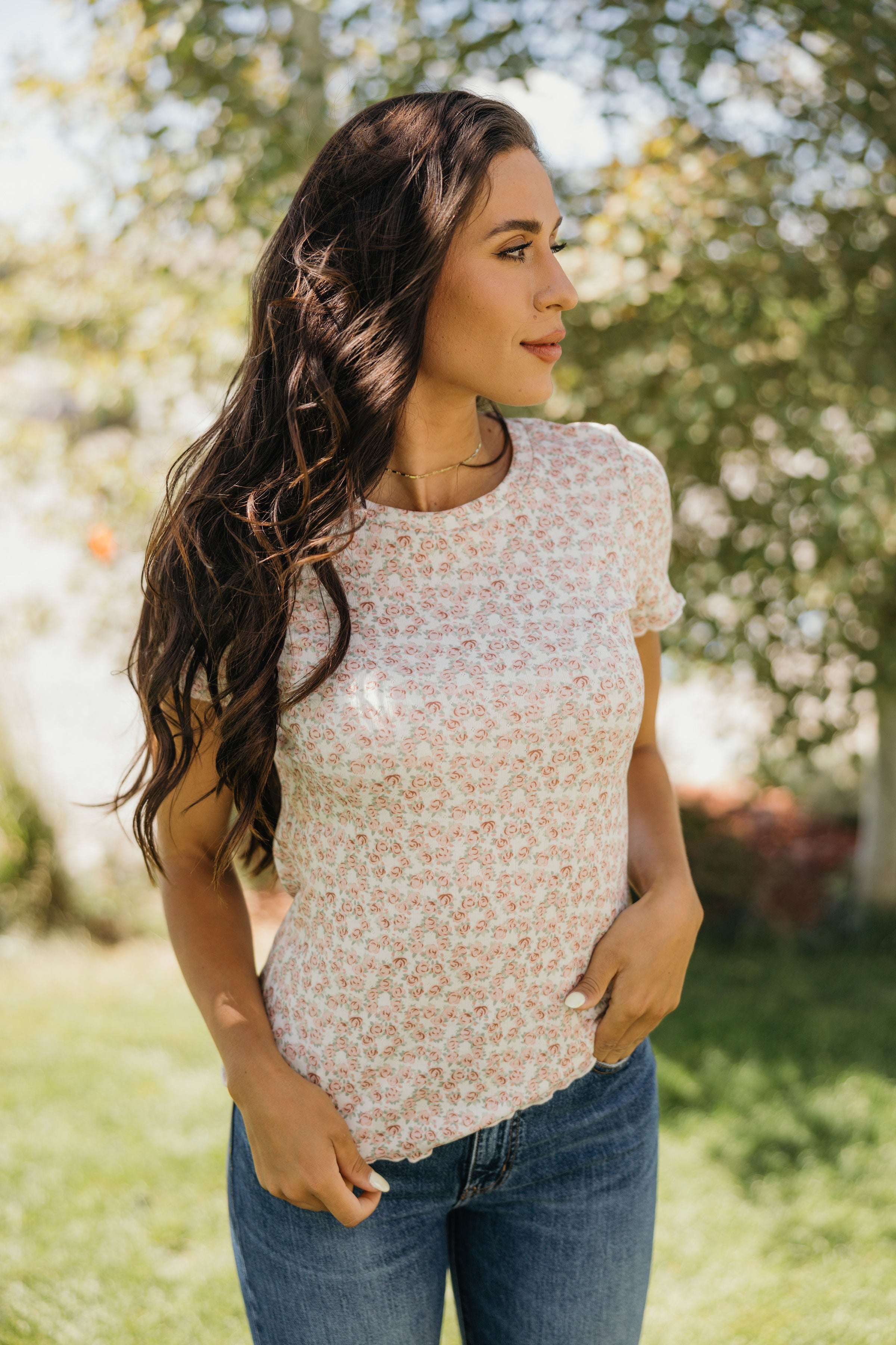 LETTUCE EDGE TEE IN BLUSH CARNATION