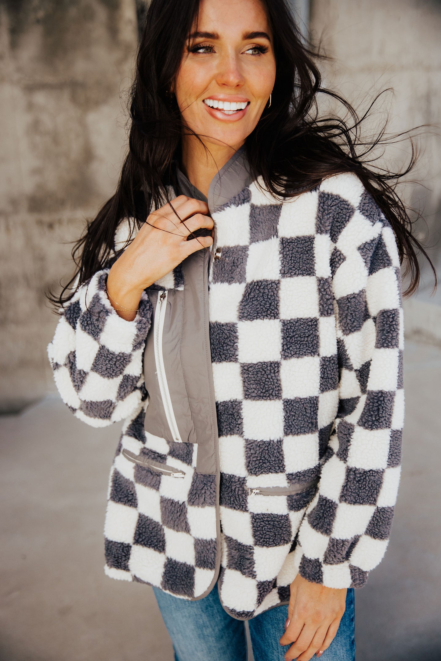 CHECKERED JACKET IN CHARCOAL