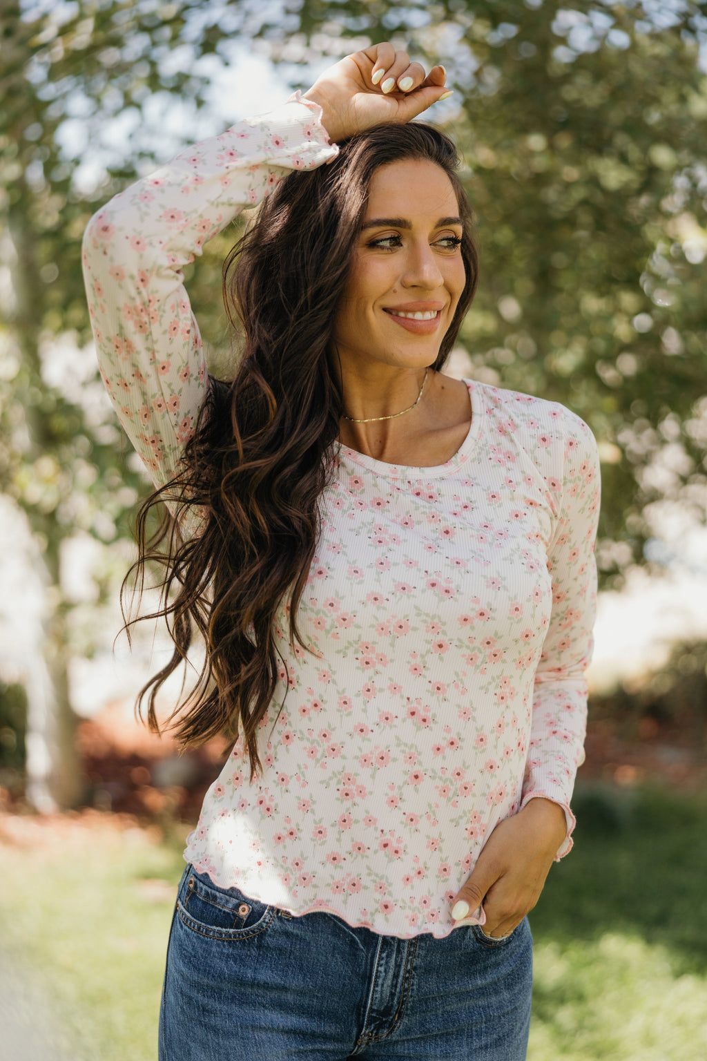 LONG SLEEVE RIBBED TEE IN PINK CONFETTI