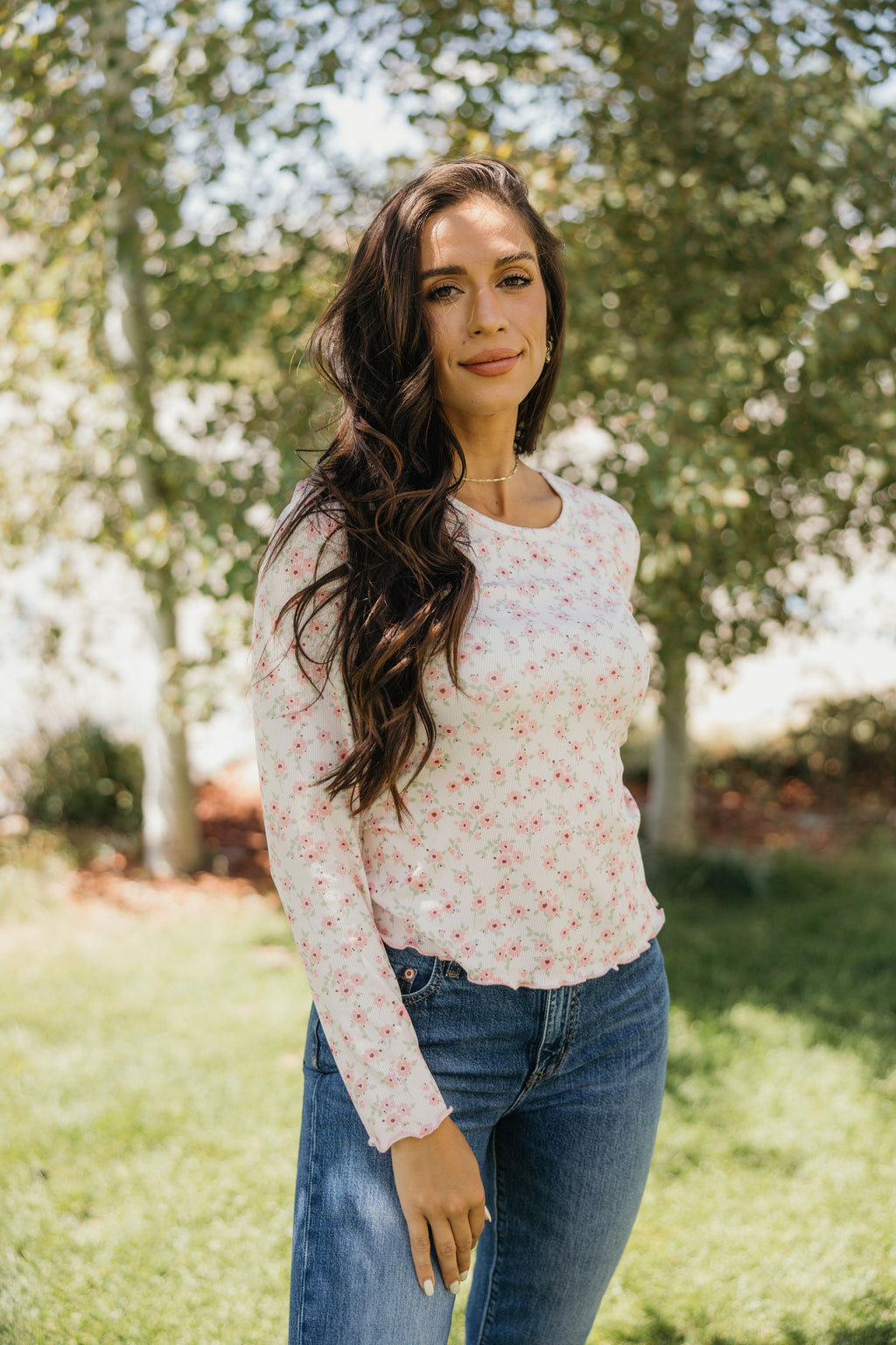 LONG SLEEVE RIBBED TEE IN PINK CONFETTI