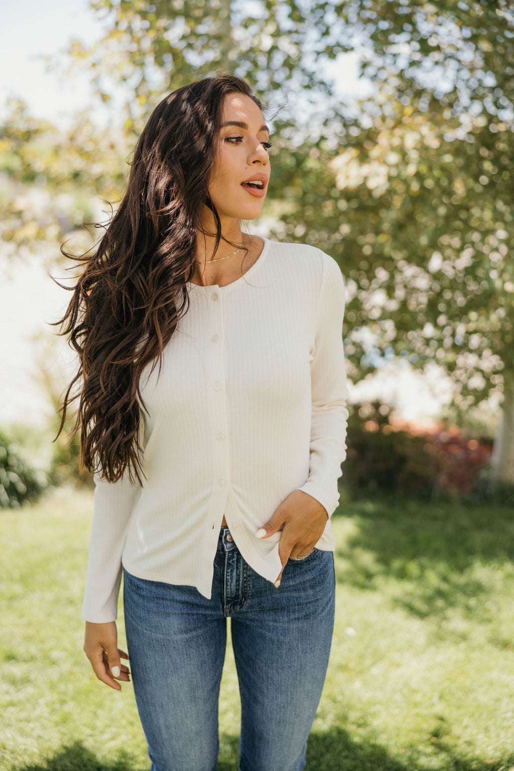 POINTELLE BUTTON CARDIGAN IN BUTTER