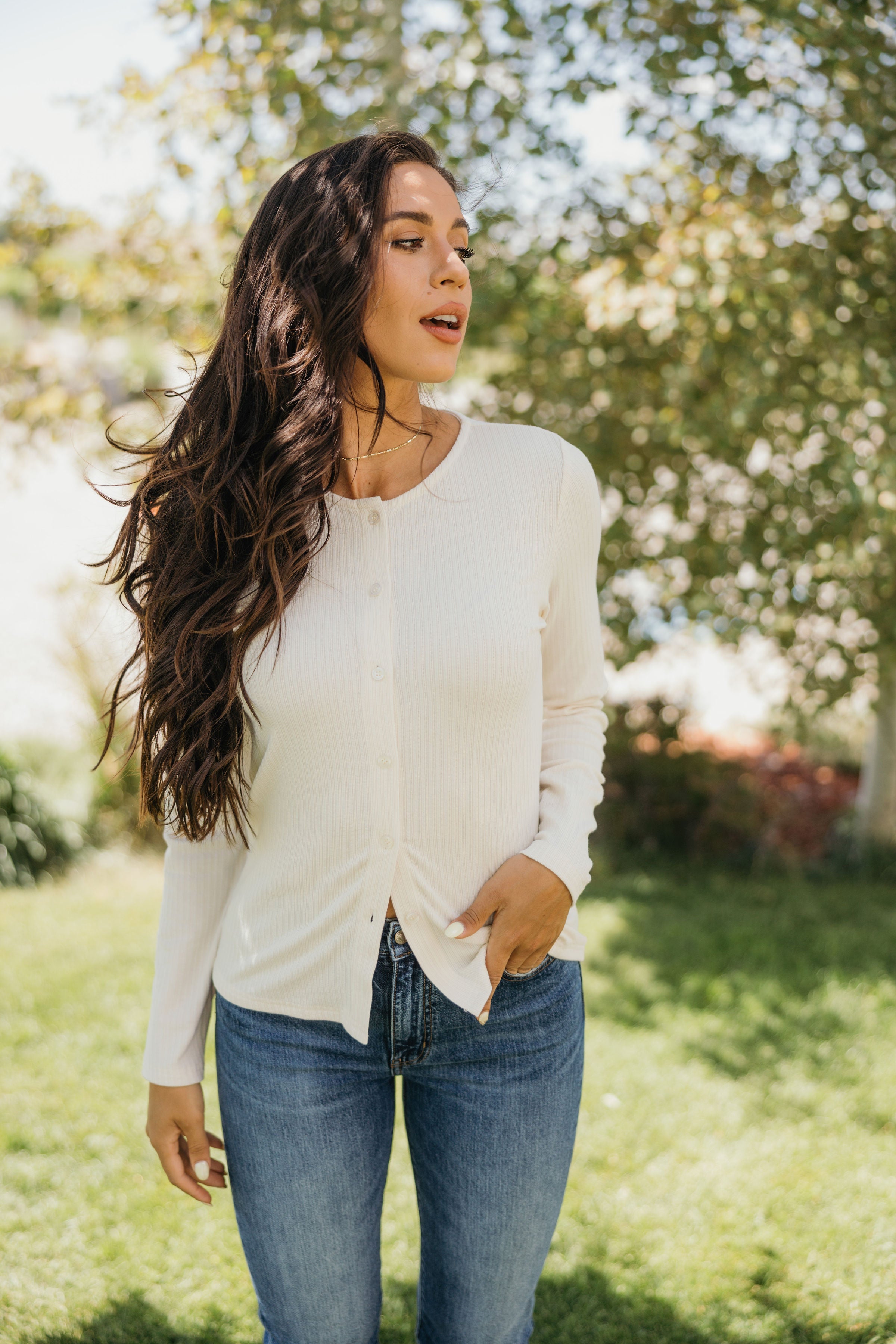 POINTELLE BUTTON CARDIGAN IN BUTTER