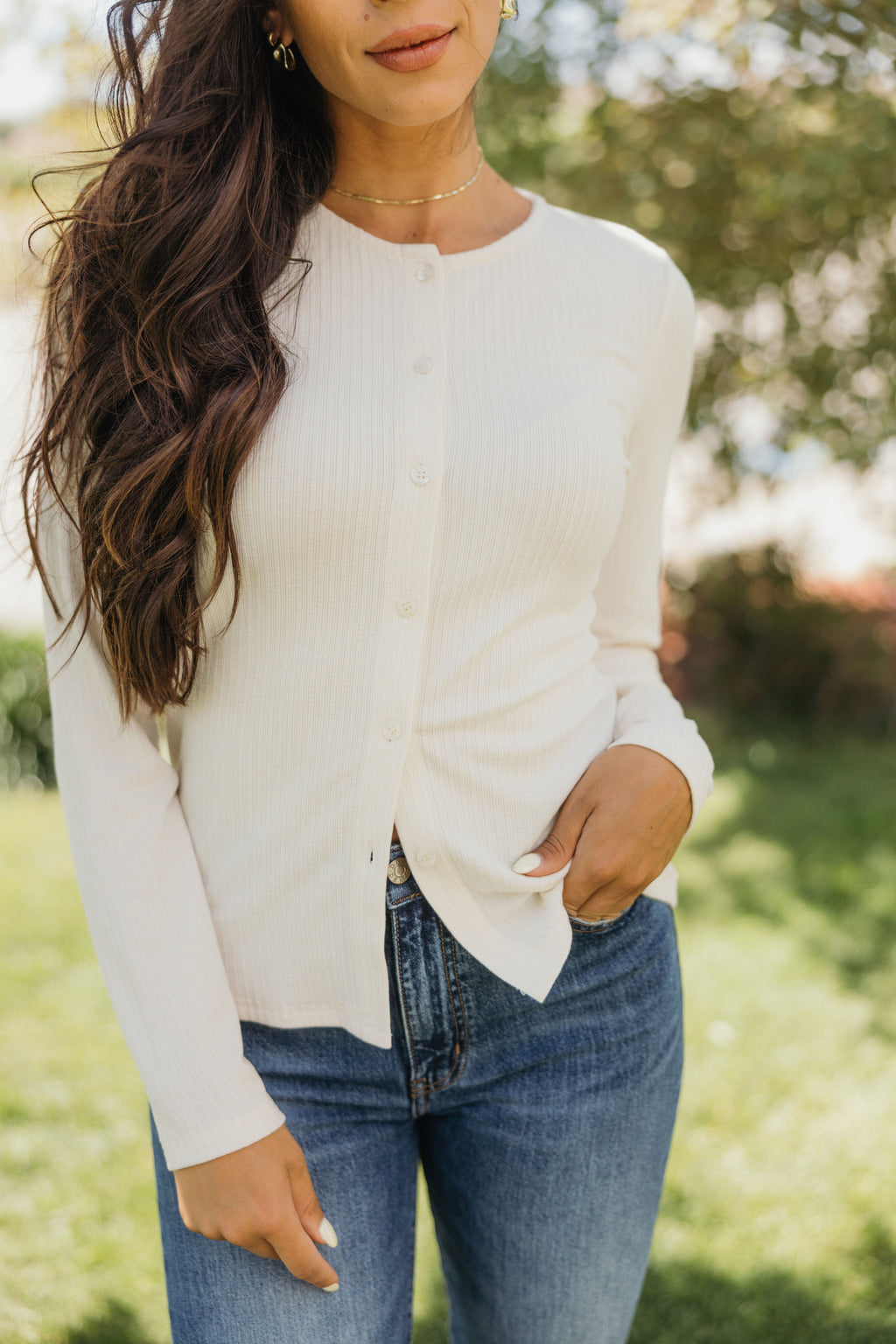 POINTELLE BUTTON CARDIGAN IN BUTTER