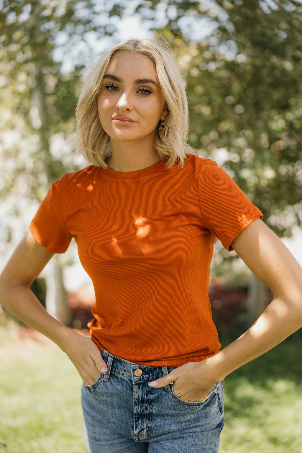 SHORT SLEEVE RIBBED TEE IN SIERRA