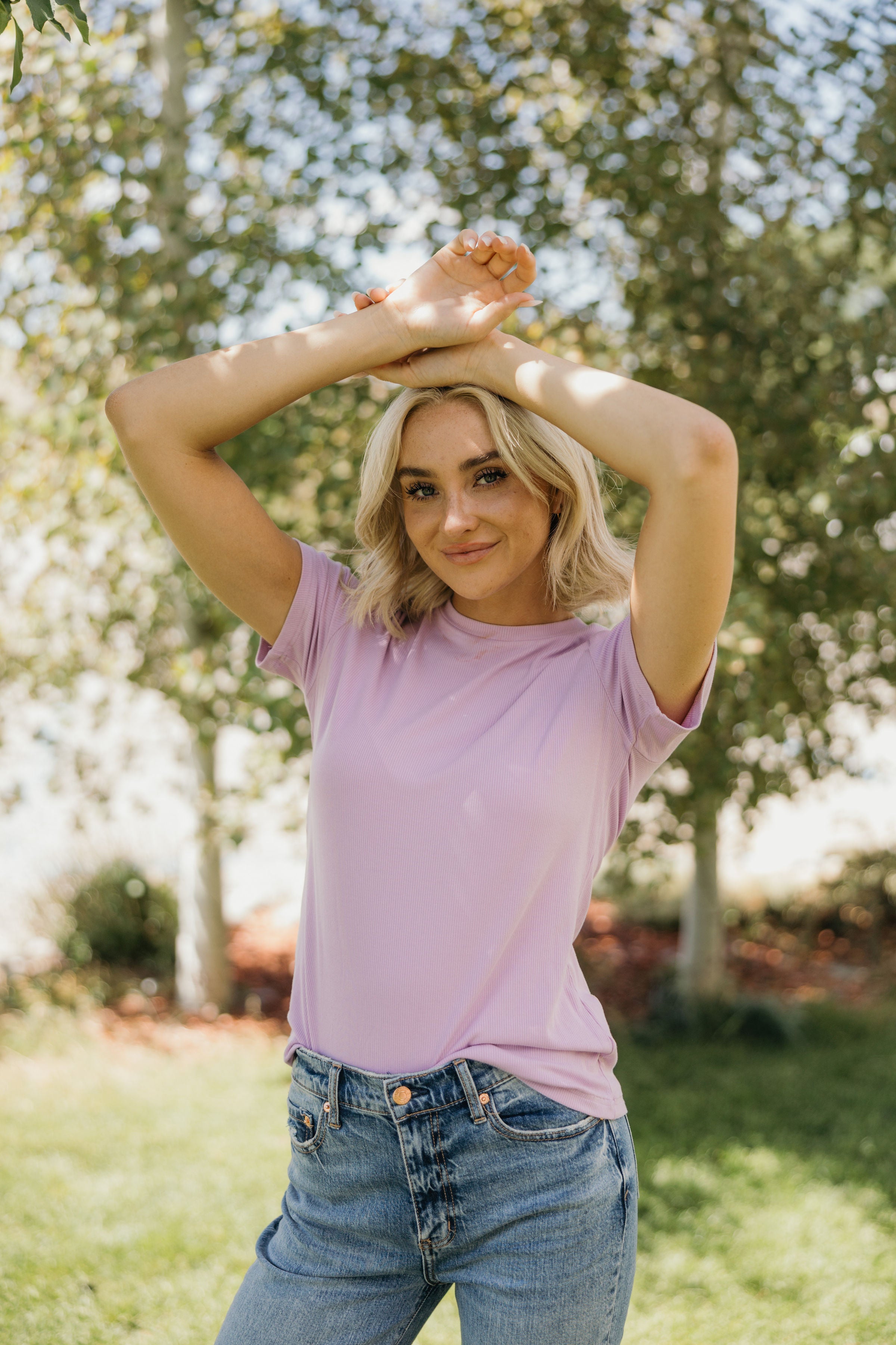 SHORT SLEEVE RIBBED TEE IN HYDRANGEA