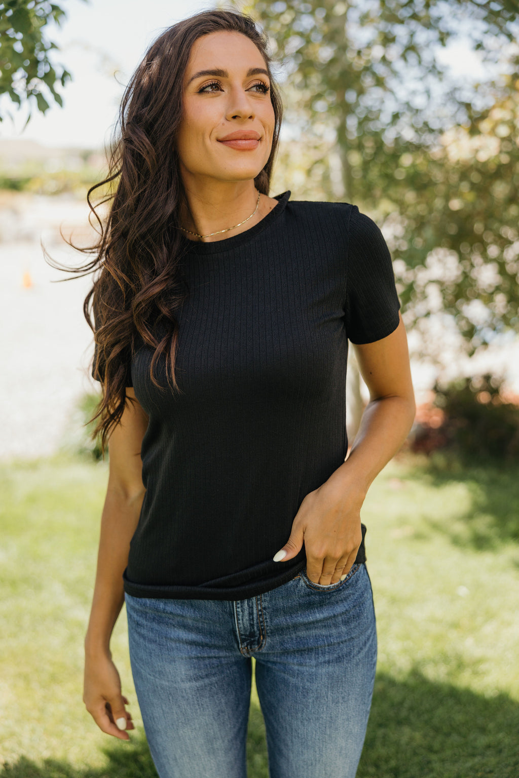 LETTUCE EDGE POINTELLE TEE IN BLACK