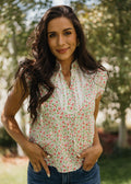 PINTUCK FLUTTER BLOUSE IN PEONY PICNIC