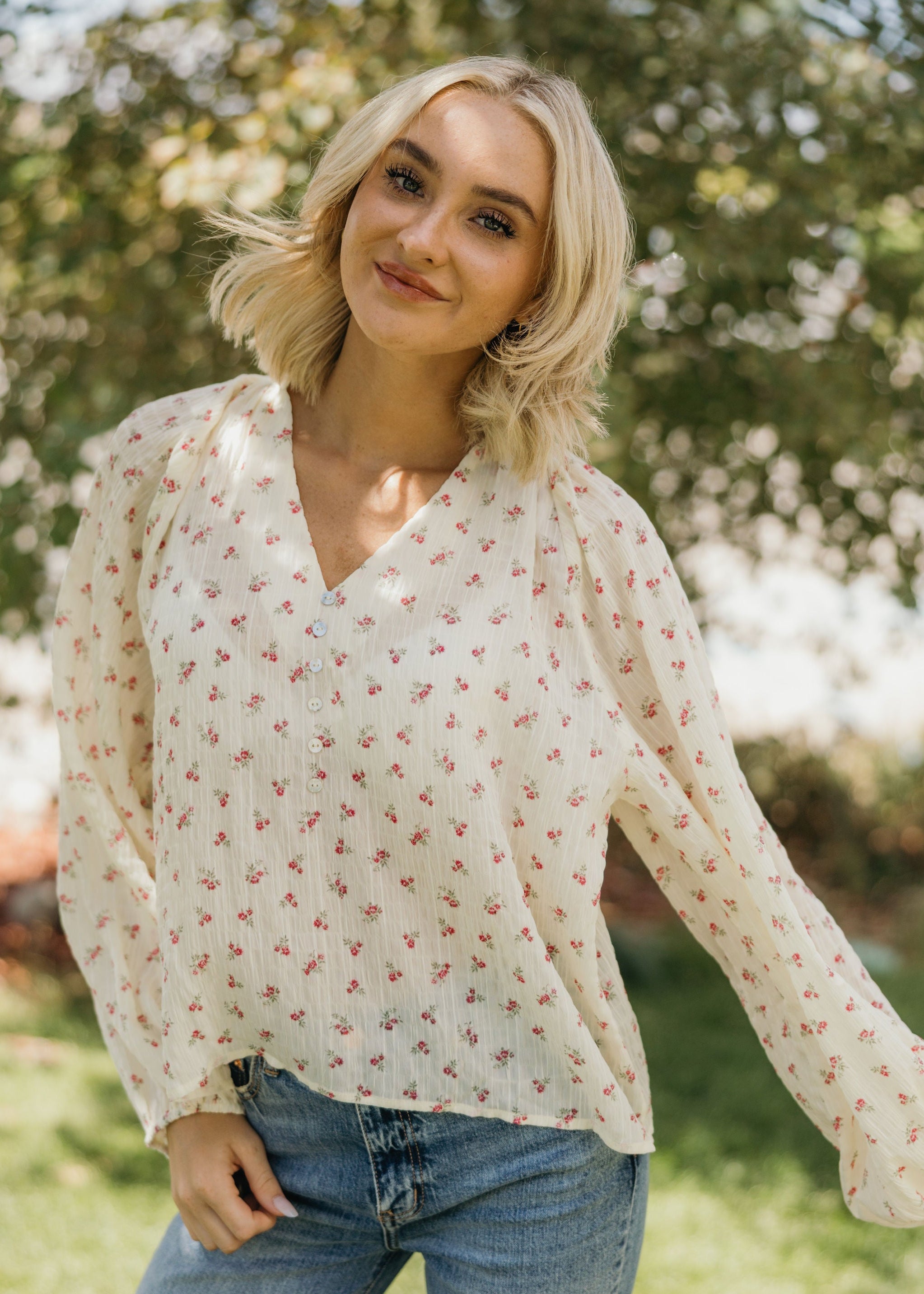 BOHO BUTTON BLOUSE IN PETAL POETRY