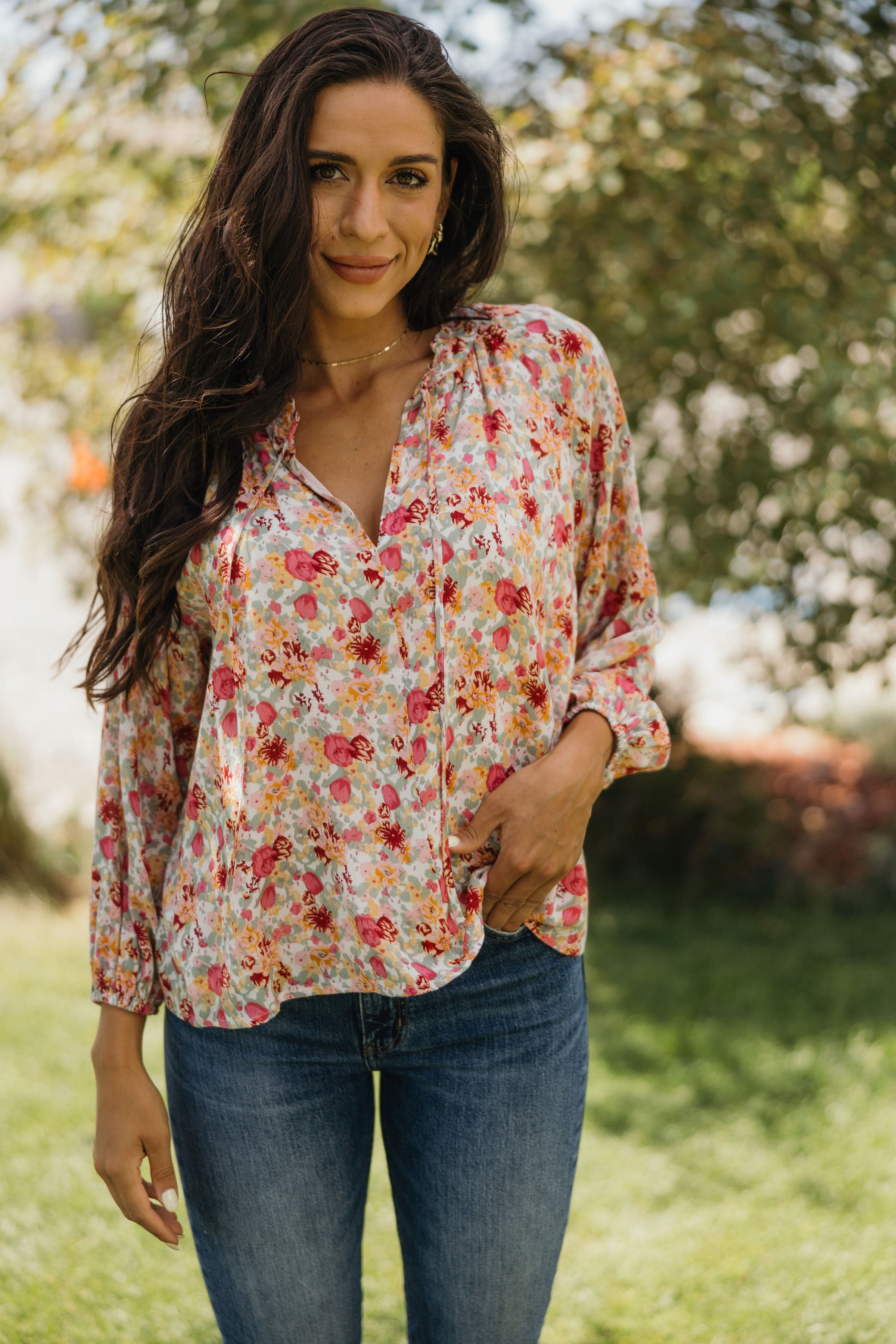 TIE NECK BLOUSE IN SUNDAY BLOOM