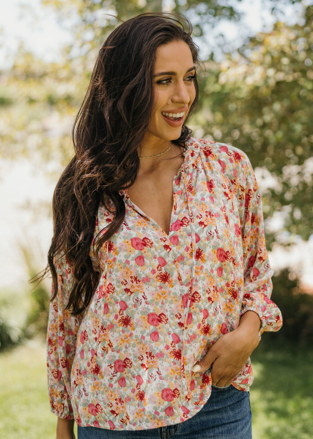 TIE NECK BLOUSE IN SUNDAY BLOOM