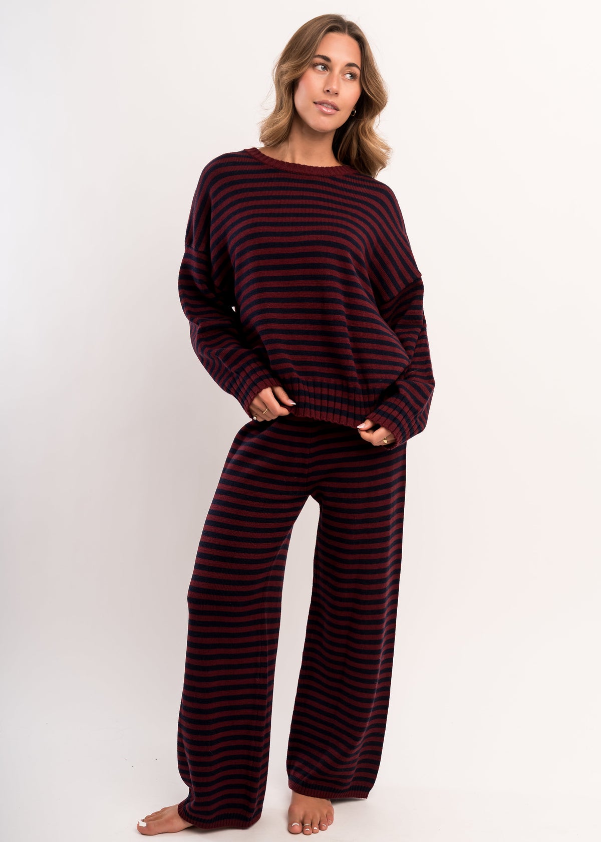 CAMPUS SWEATER PANT IN NAVY STRIPE